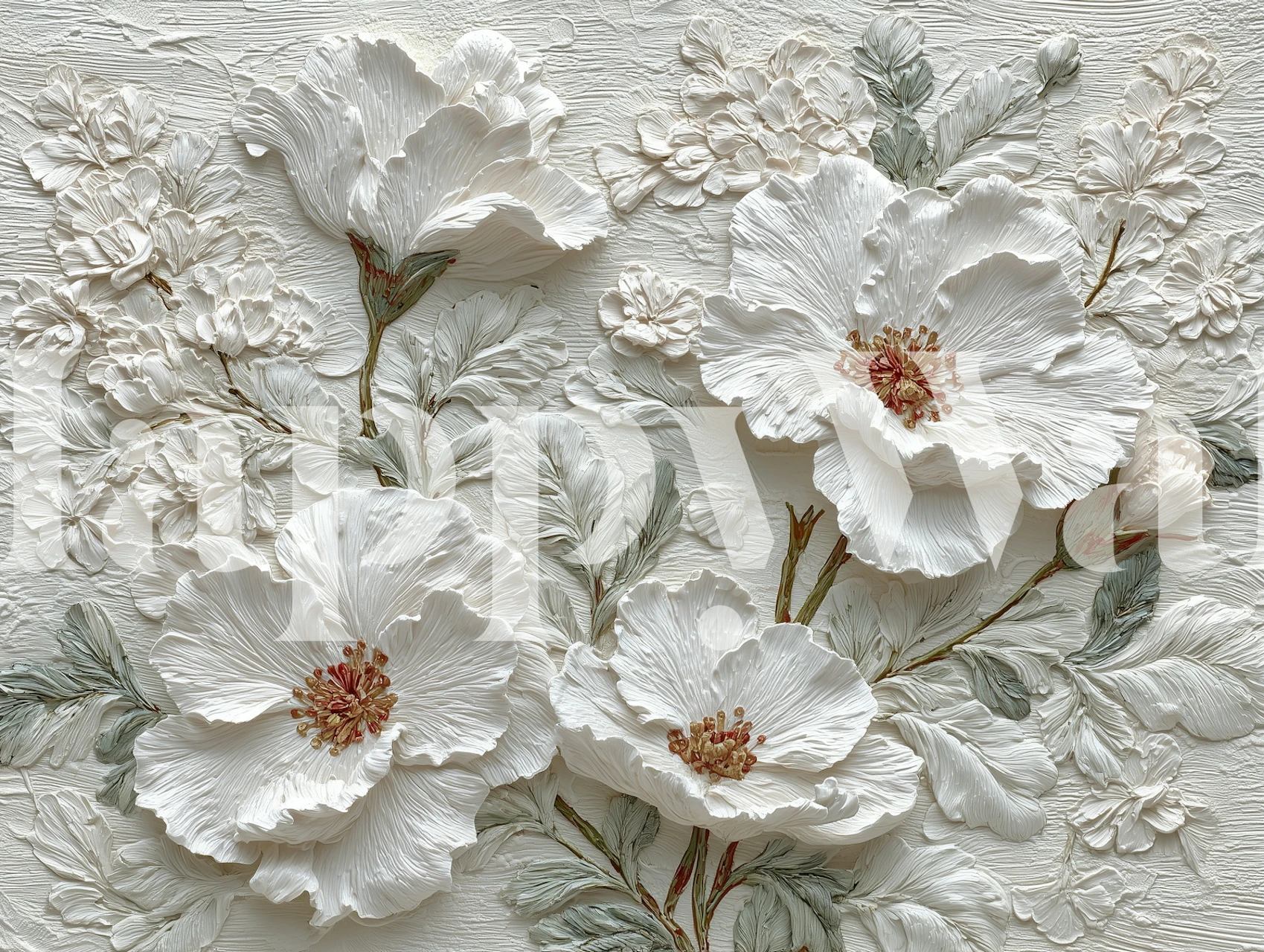 Delicate Floral Stucco wallpaper in a room