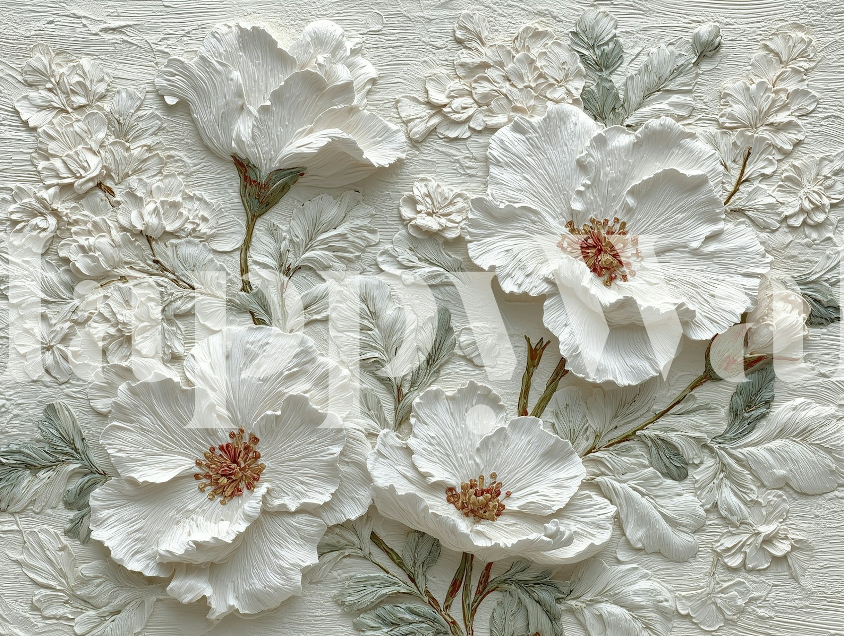 Delicate Floral Stucco wallpaper in a room