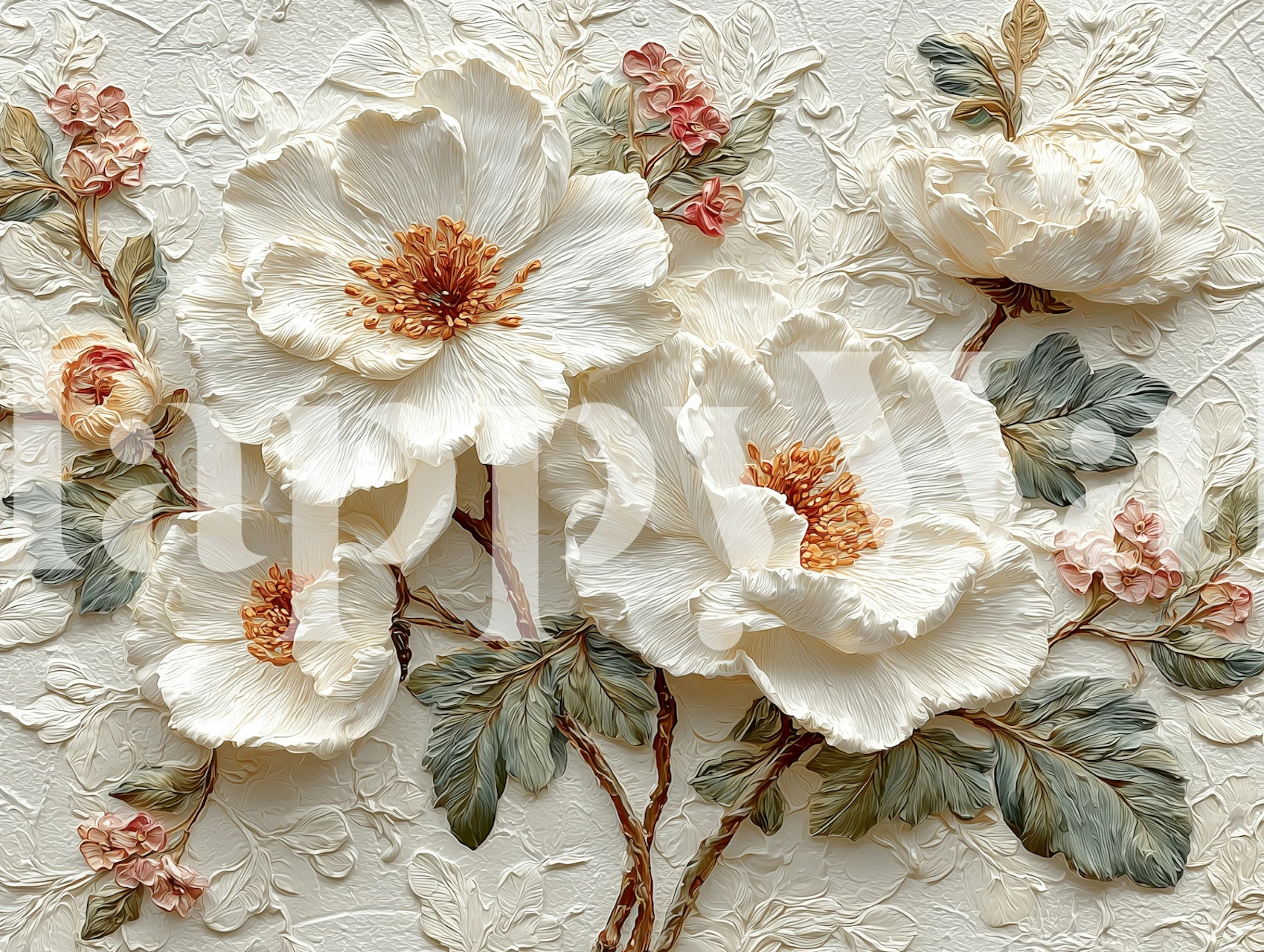 Ivory Floral Stucco tapet i et rum