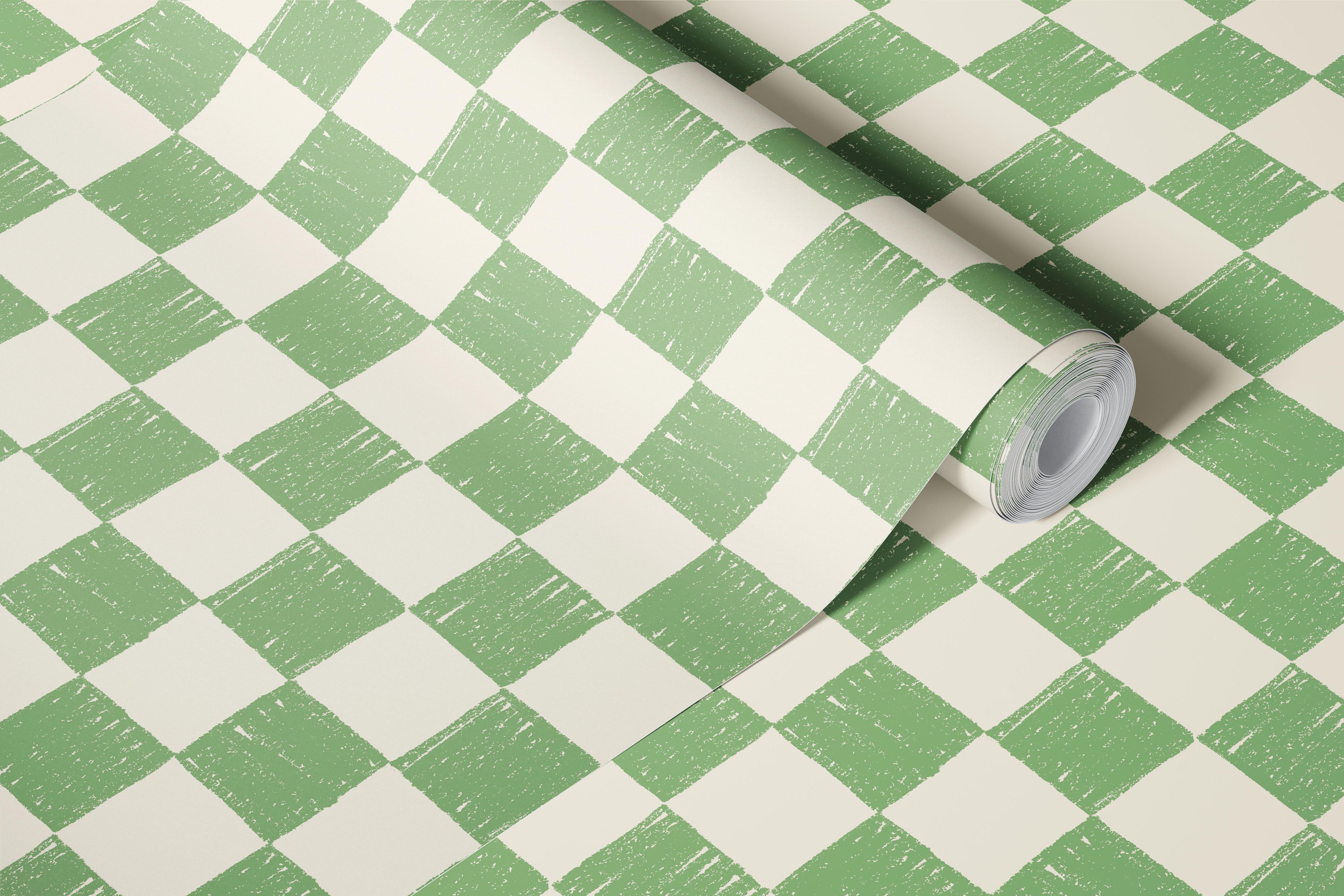 Hand drawn checkerboard sage green wallpaper