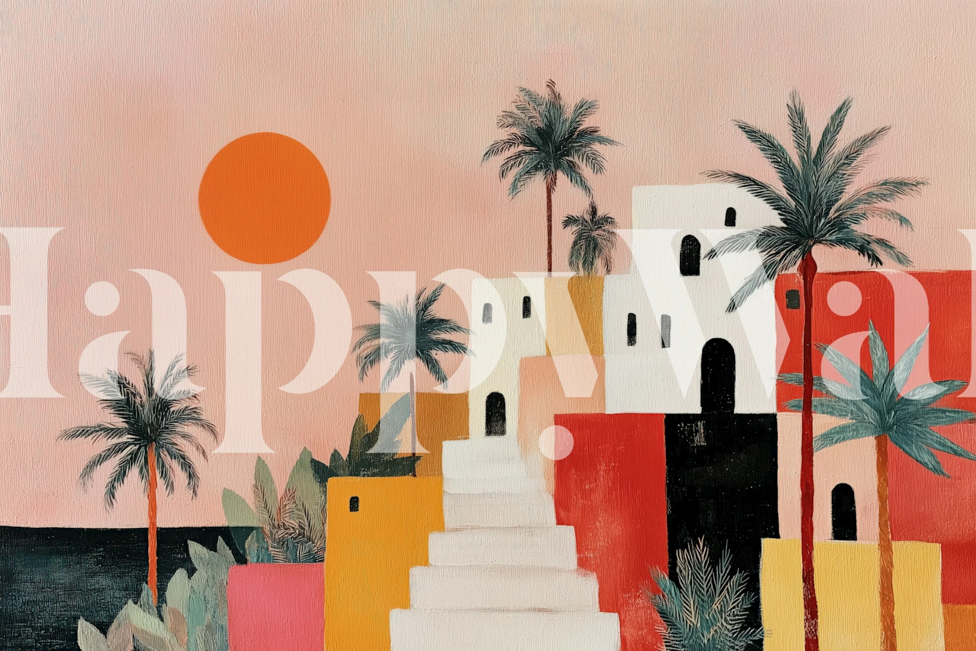 Sunset in a Summer Village wallpaper shown in a room