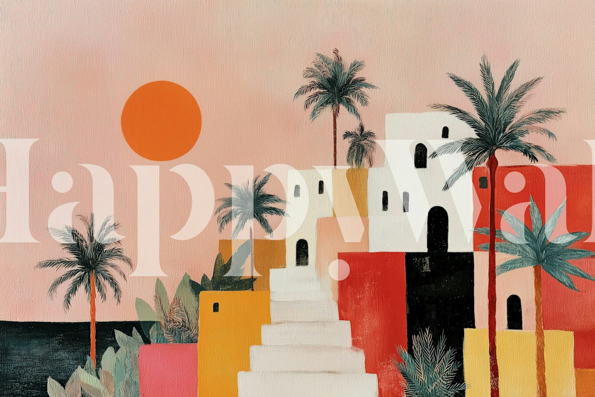 Sunset in a Summer Village wallpaper shown in a room