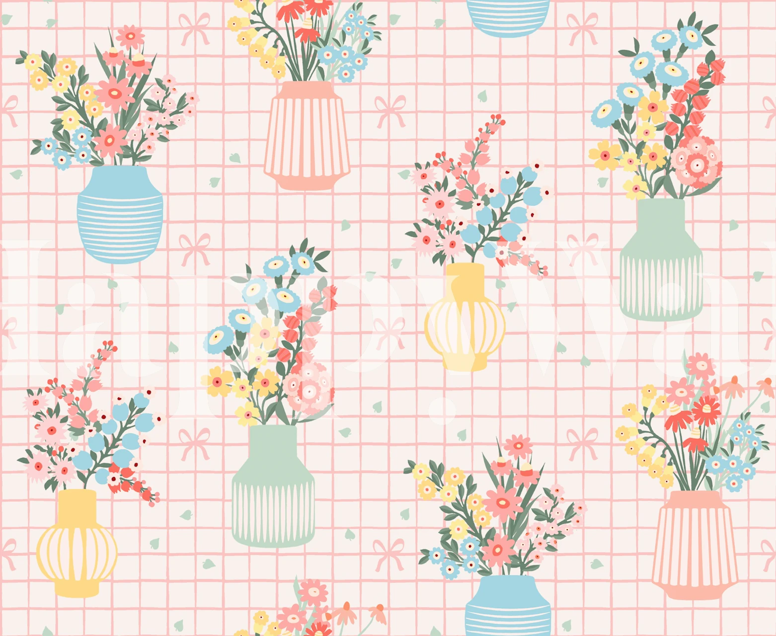 Vintage Blooms Display behang in een kamer