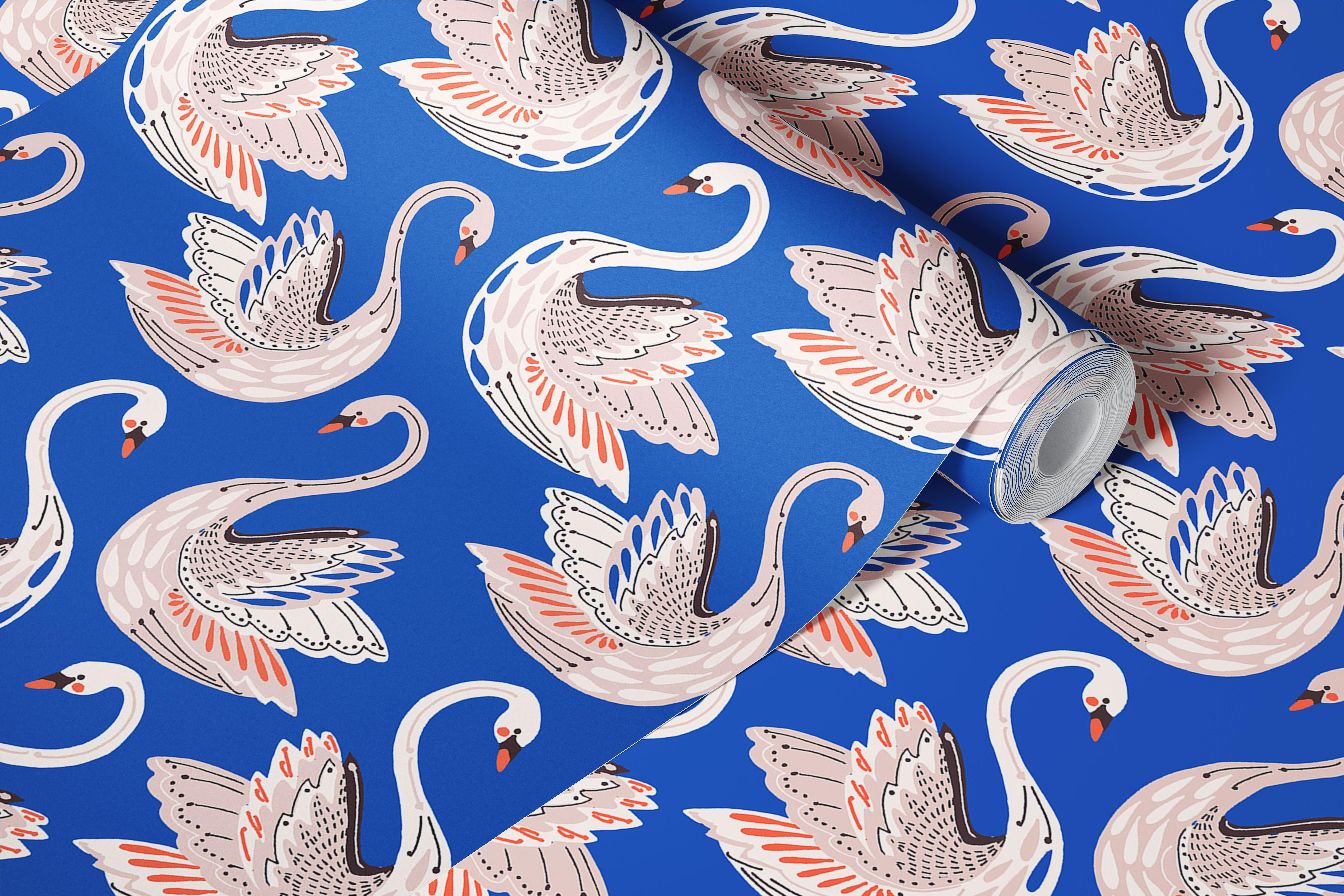 Charming swans wallpaper in a room