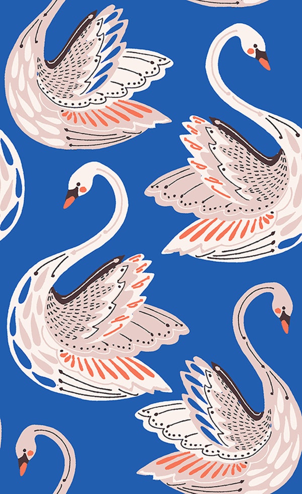 Charming Swans on Blue