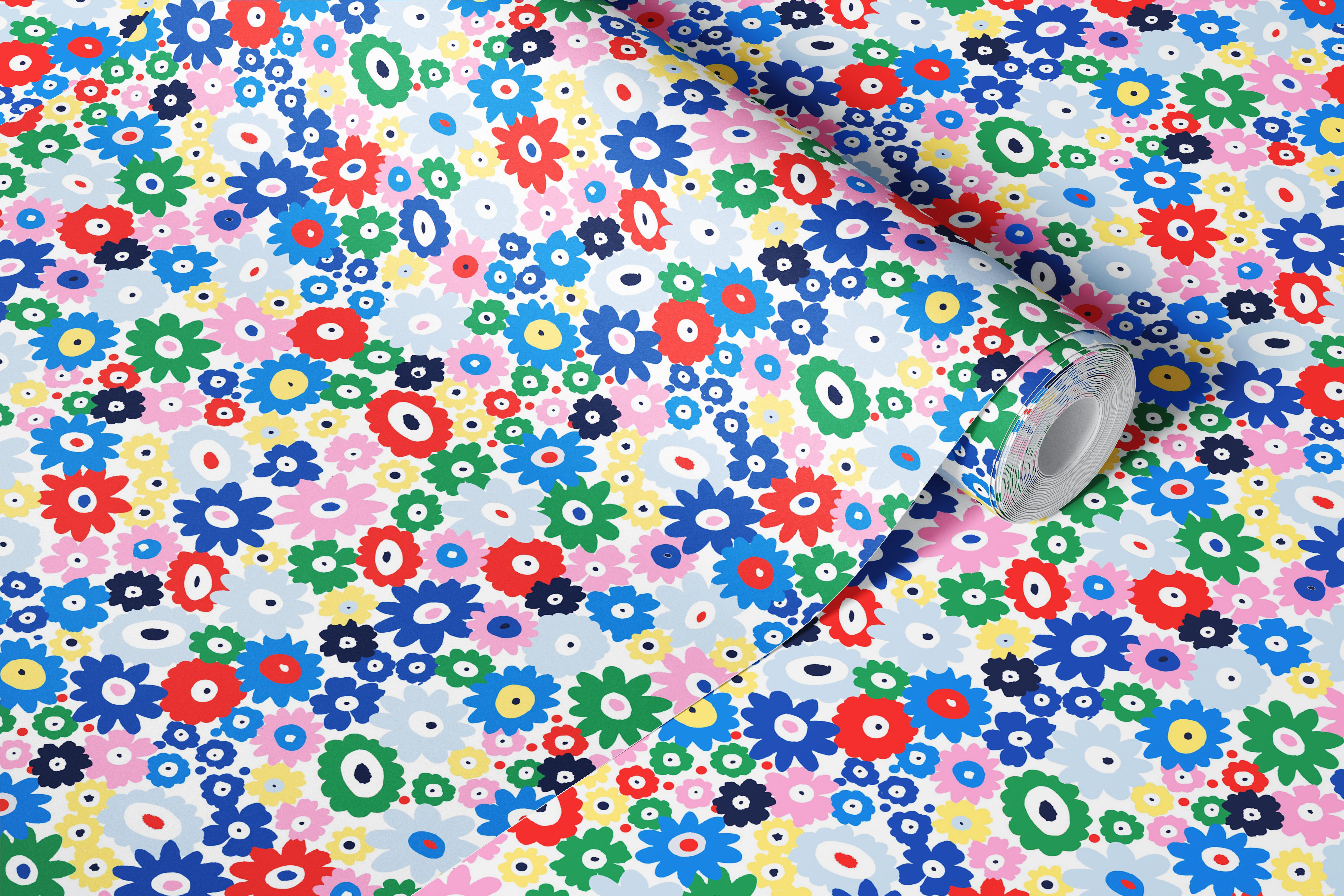 Colorful daisy blooms wallpaper in a room