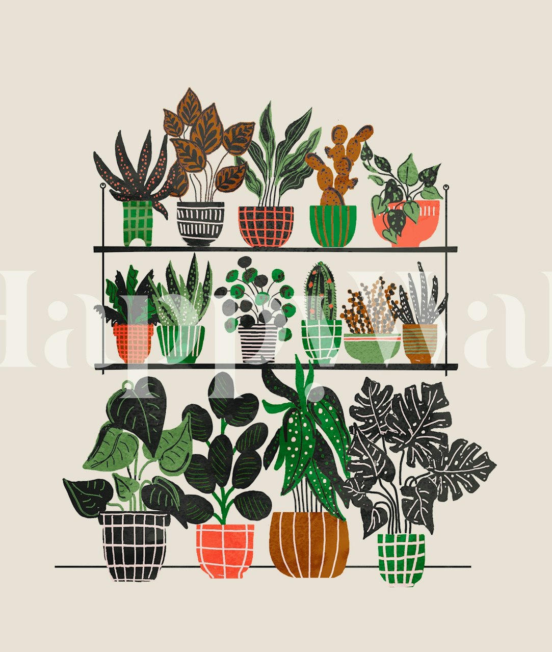 Retro indoor garden wallpaper in a room