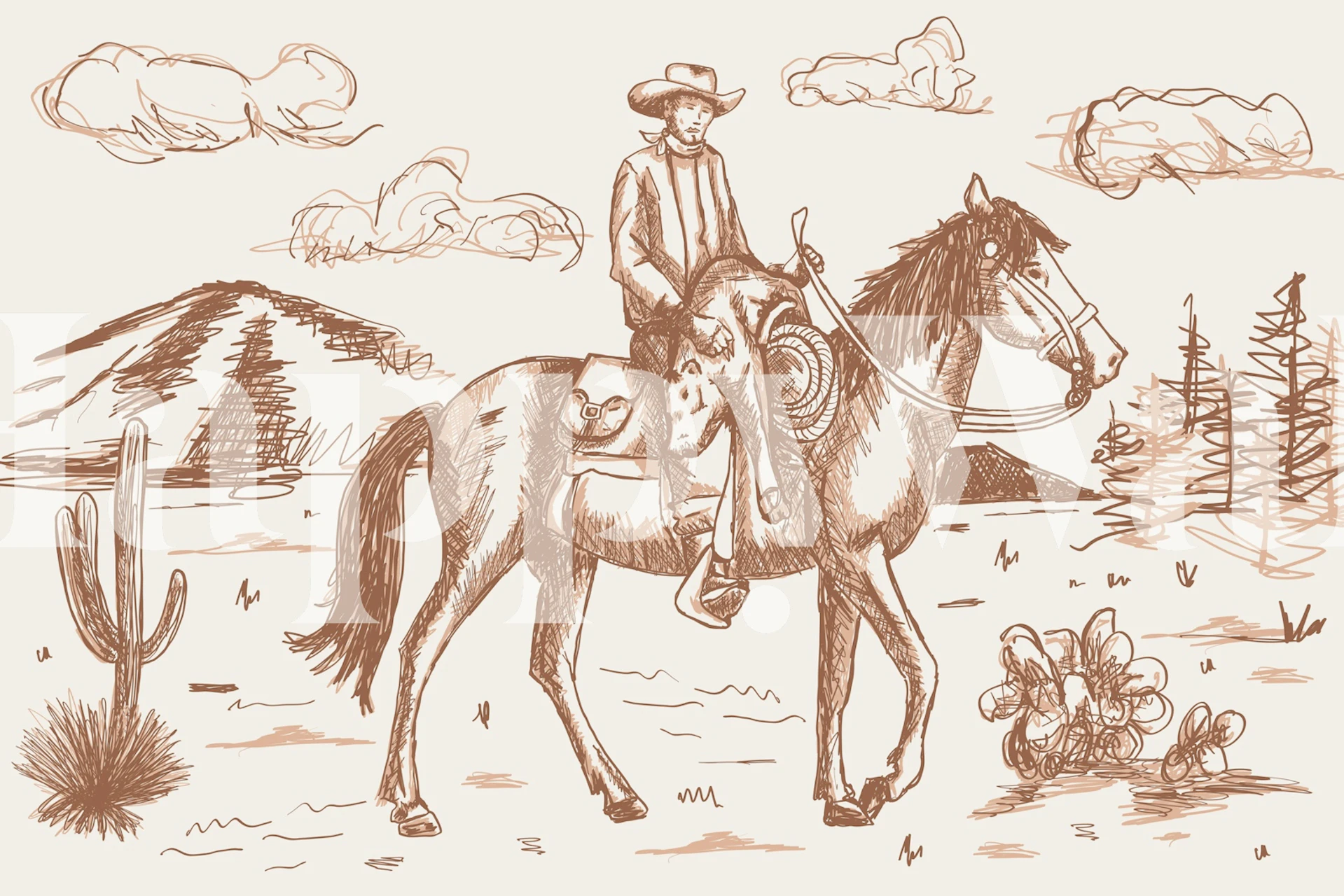 Desert Cowboy Journey Brown wallpaper in a room