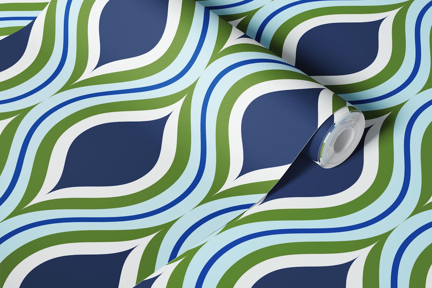 Blue green ogee pond wallpaper roll