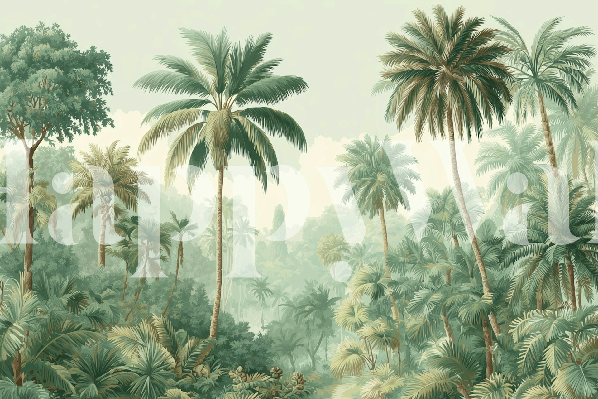 Palms in Misty Grove wallpaper in a room