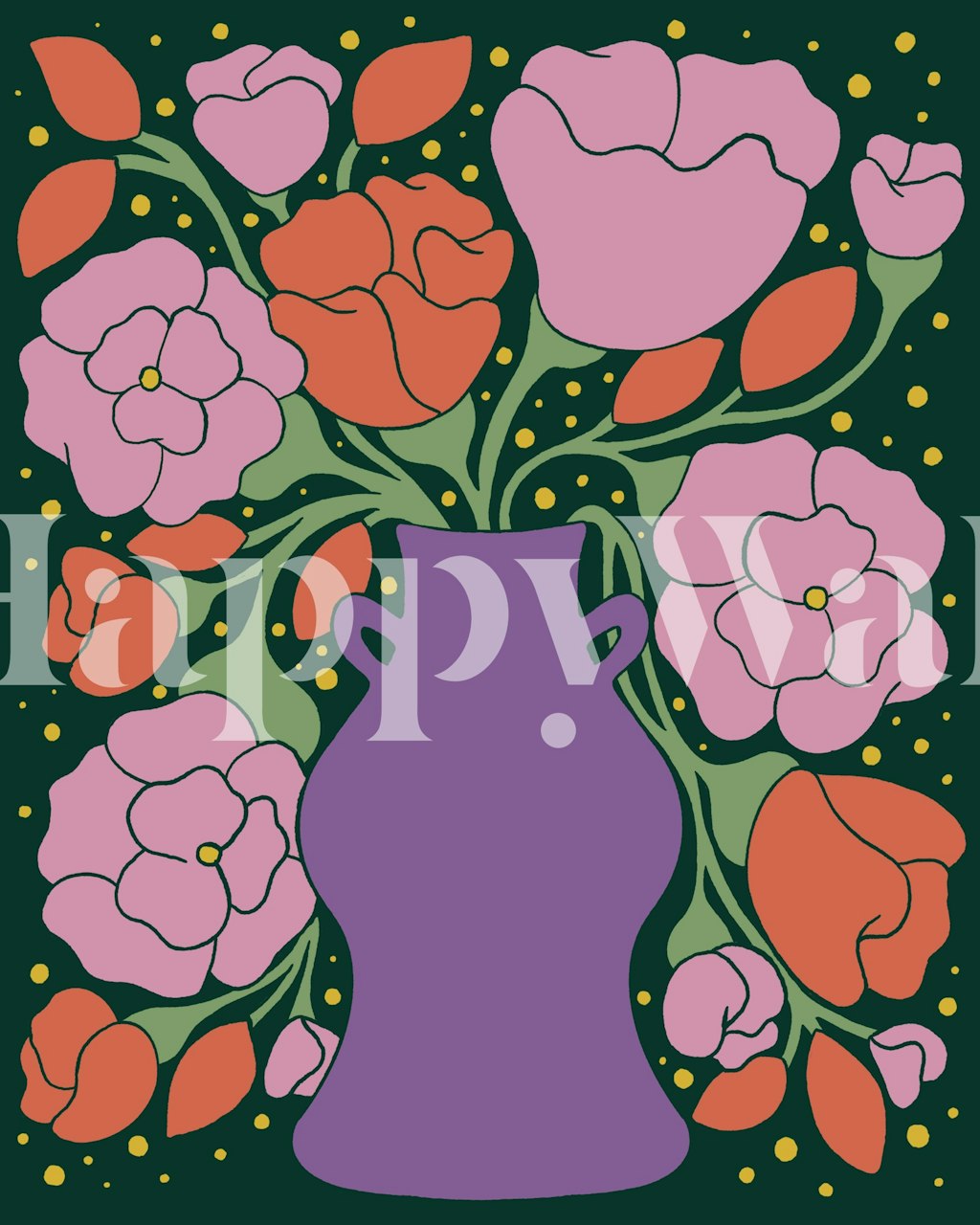 Purple Vase med blomstrende Flowers tapet