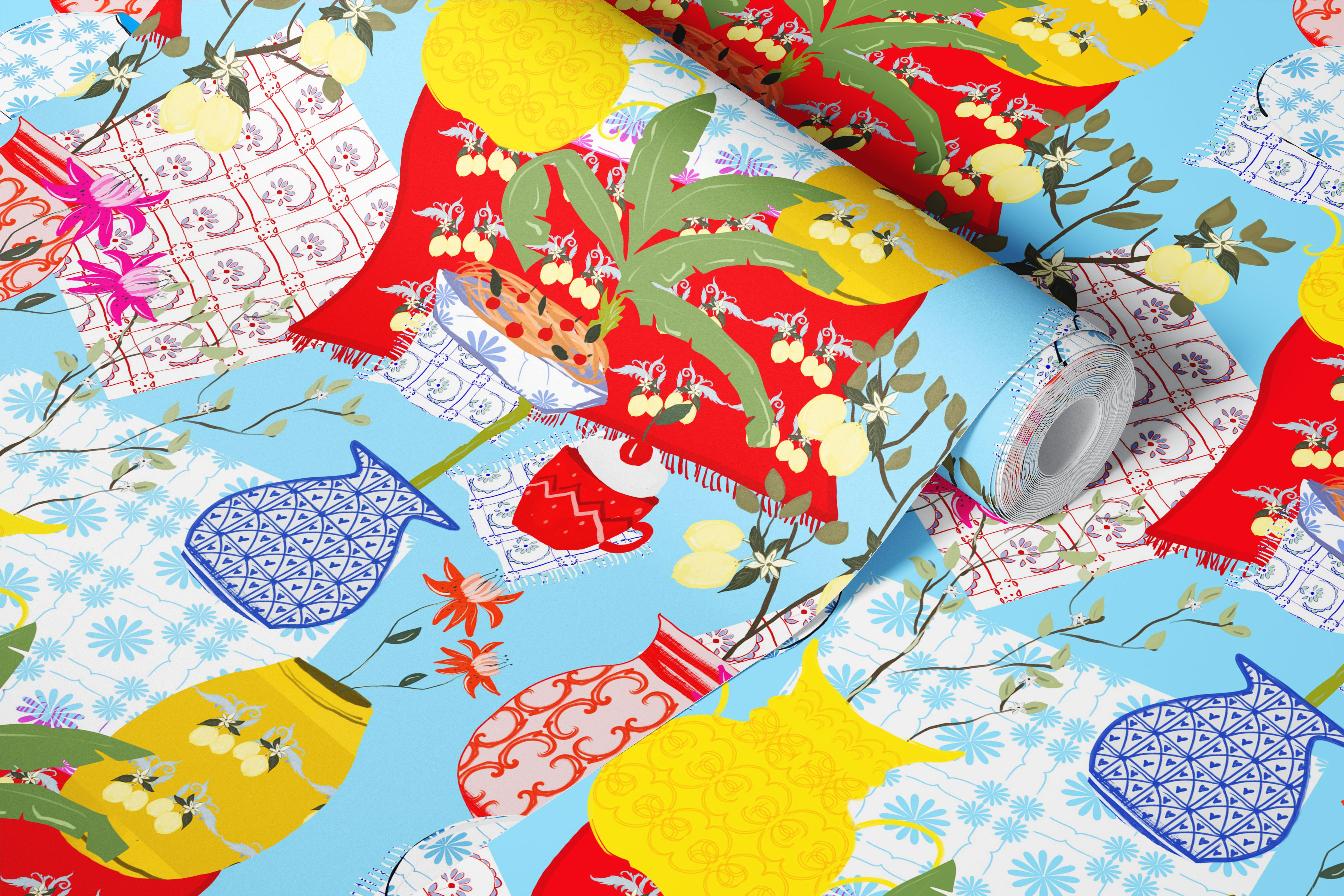 Mediterranean Vase Delight wallpaper in a room