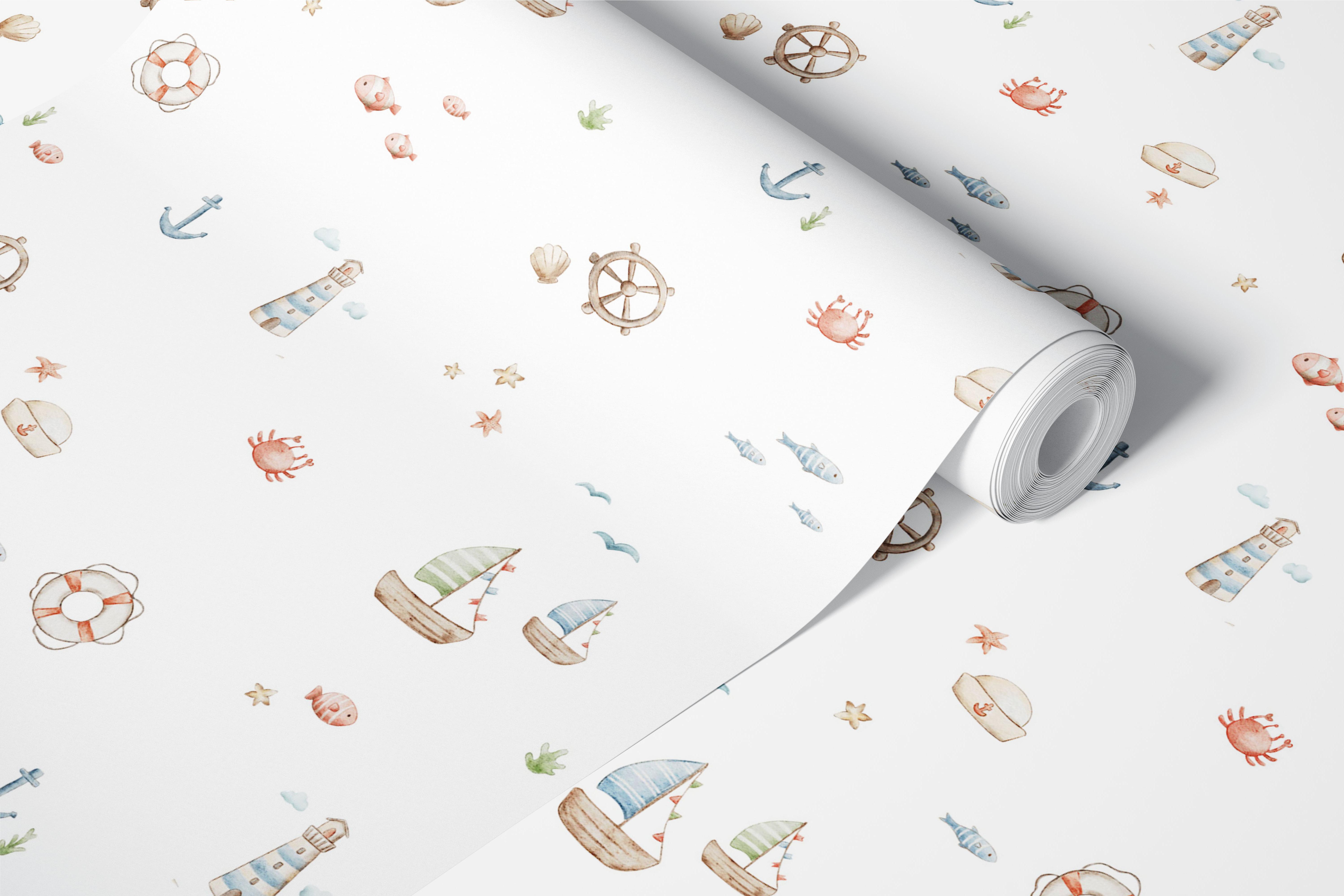 Marine whimsy wallpaper in a room setting