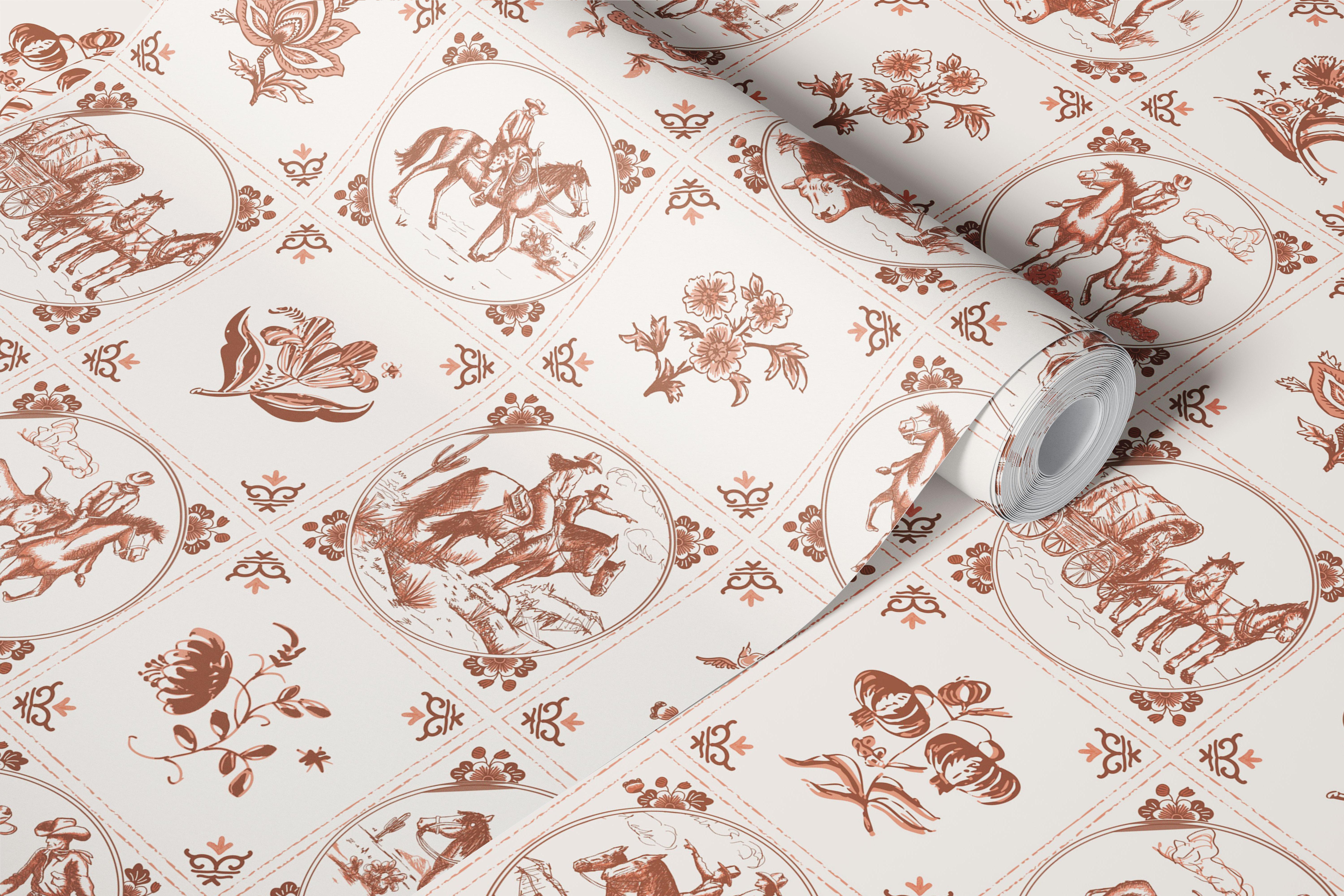 Brown Delft Dutch Tiles wallpaper in a room