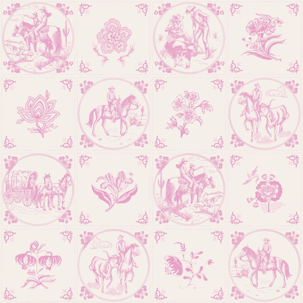 Rustic Cowboy Scene Tiles -Pink