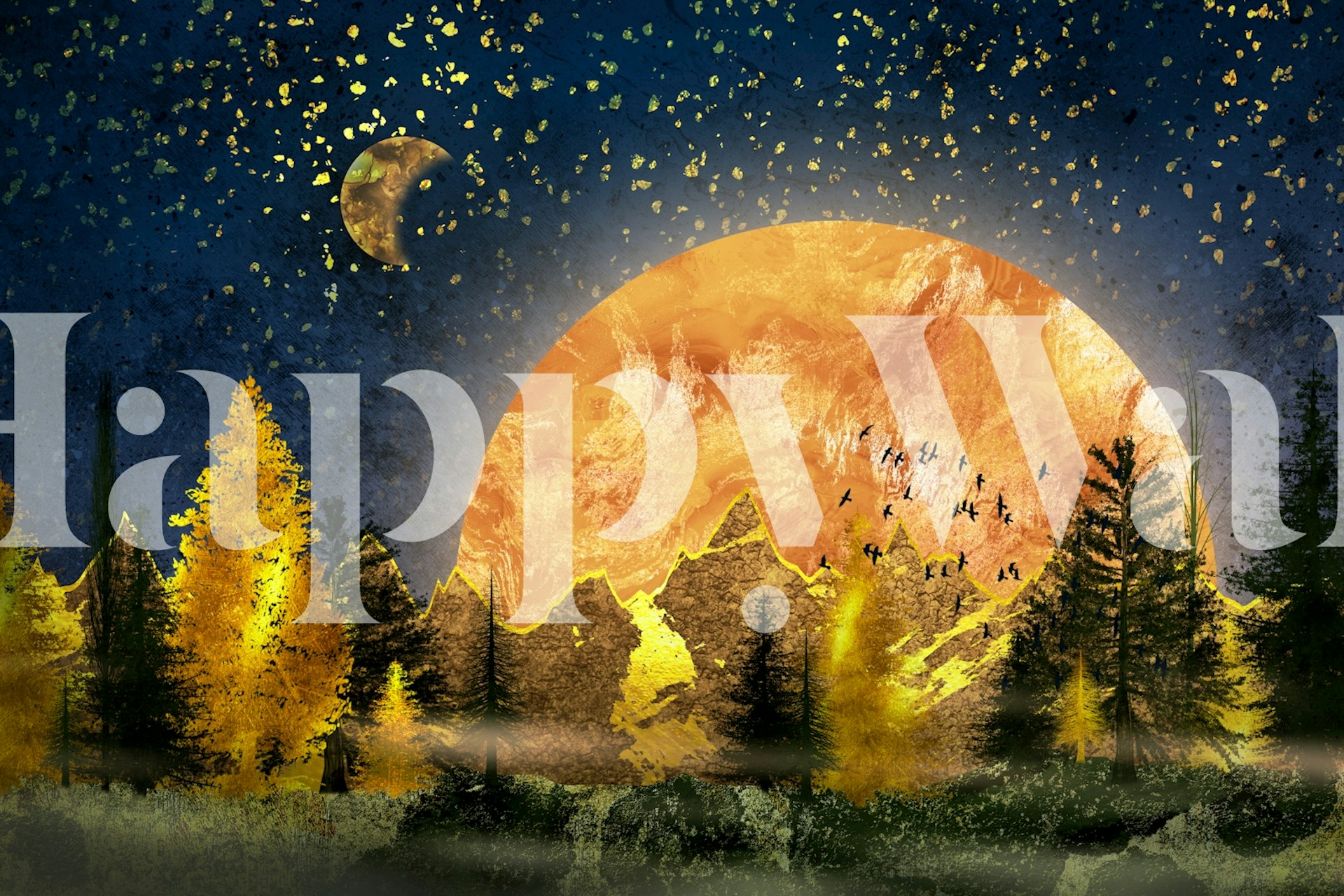 Tapeta Golden enchanted forest v místnosti