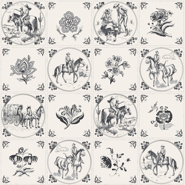 Cowboy Life Scene Tiles – Black