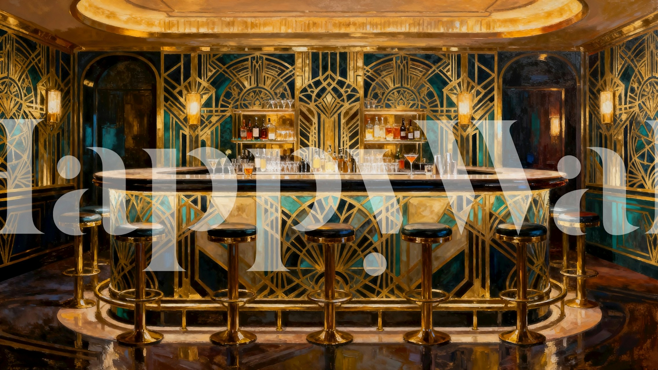 Art Deco Bar Elegance wallpaper displayed in a room