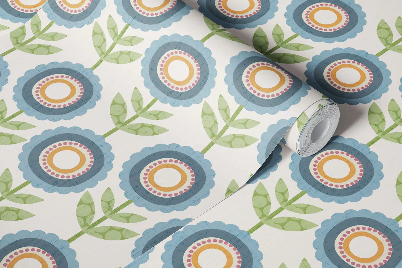 mid-century folk floral wallpaper roll