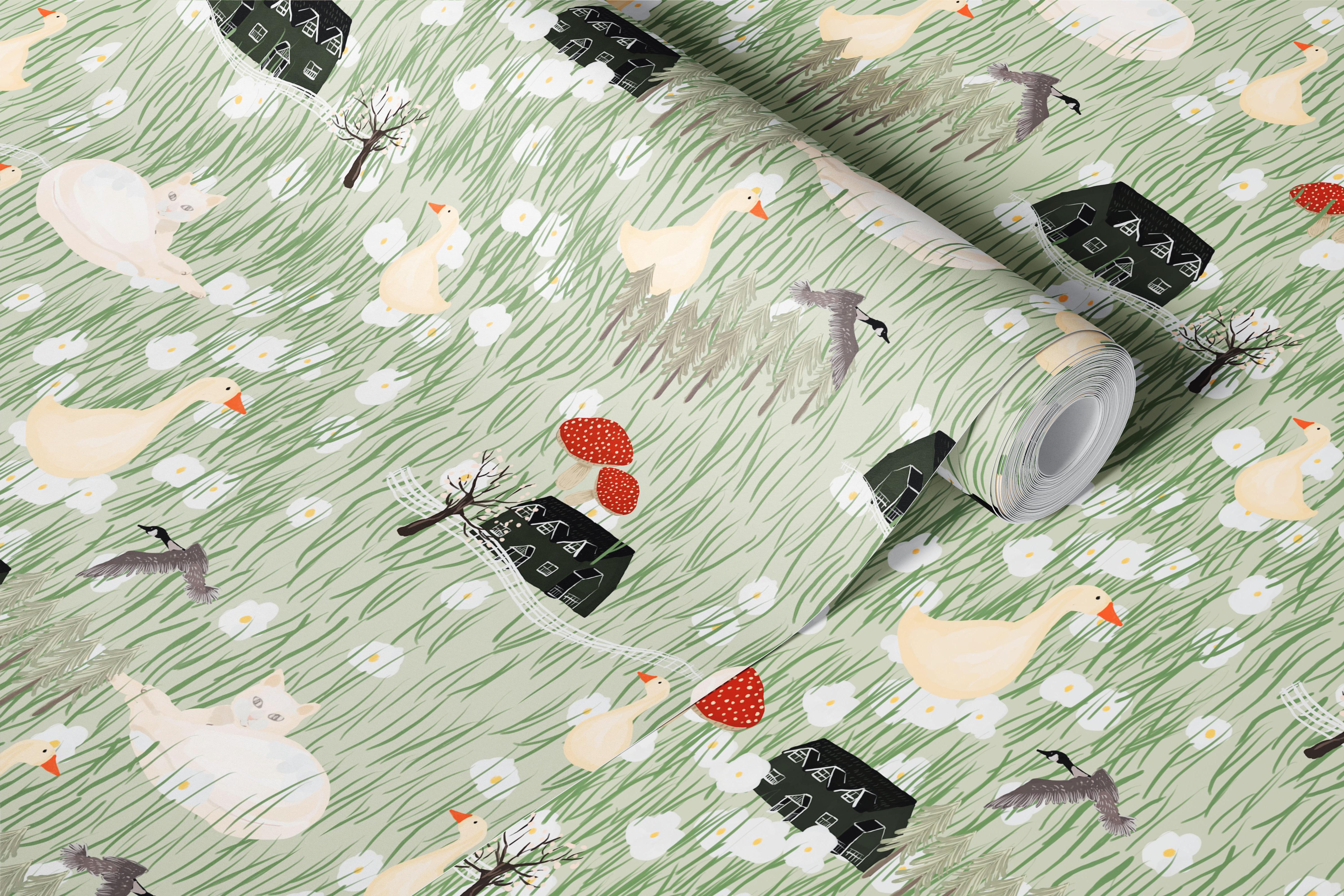 Scenic Farmhouse Serenity wallpaper design