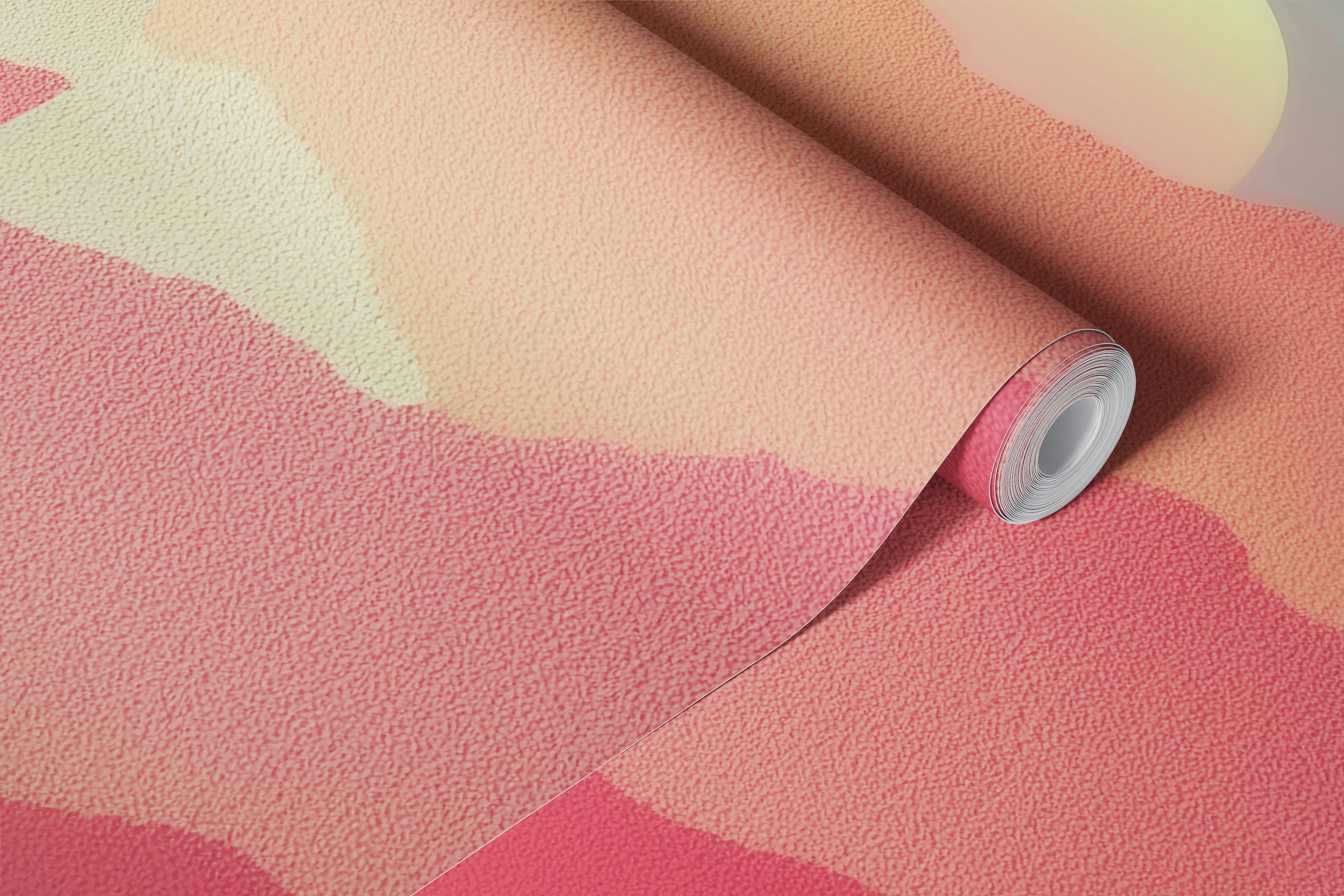 Sunset over pastel mountains wallpaper in a room