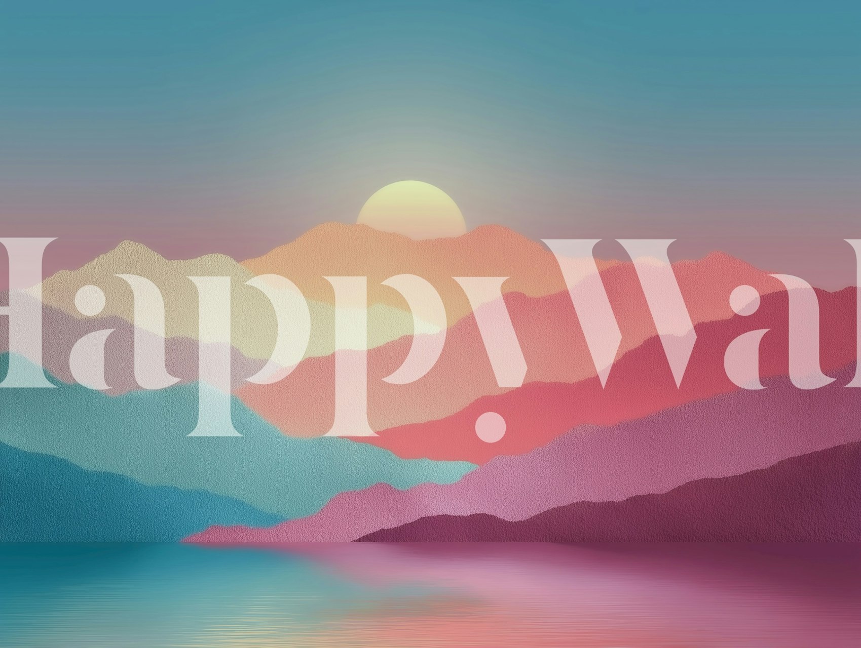 Sunset over pastel mountains wallpaper in a room