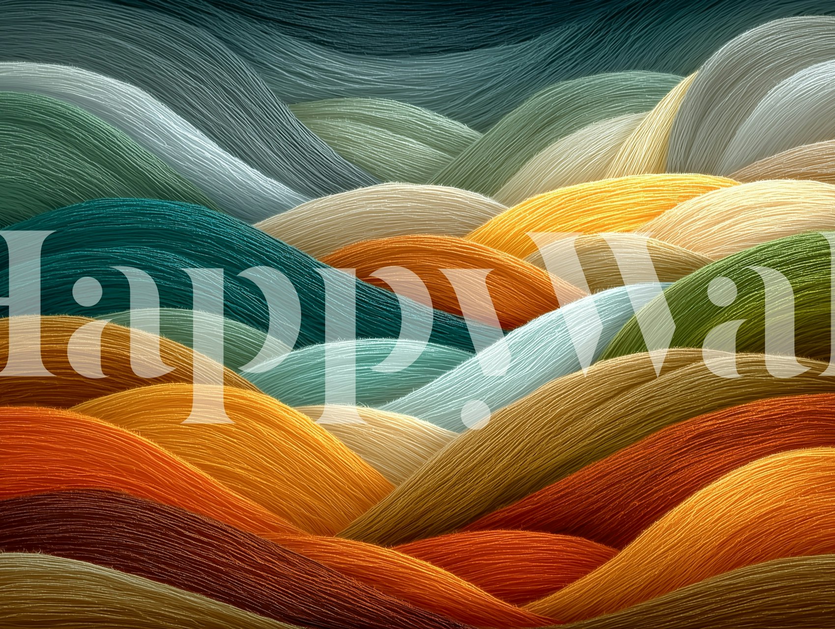 Colorful Yarn Waves behang in een kamer