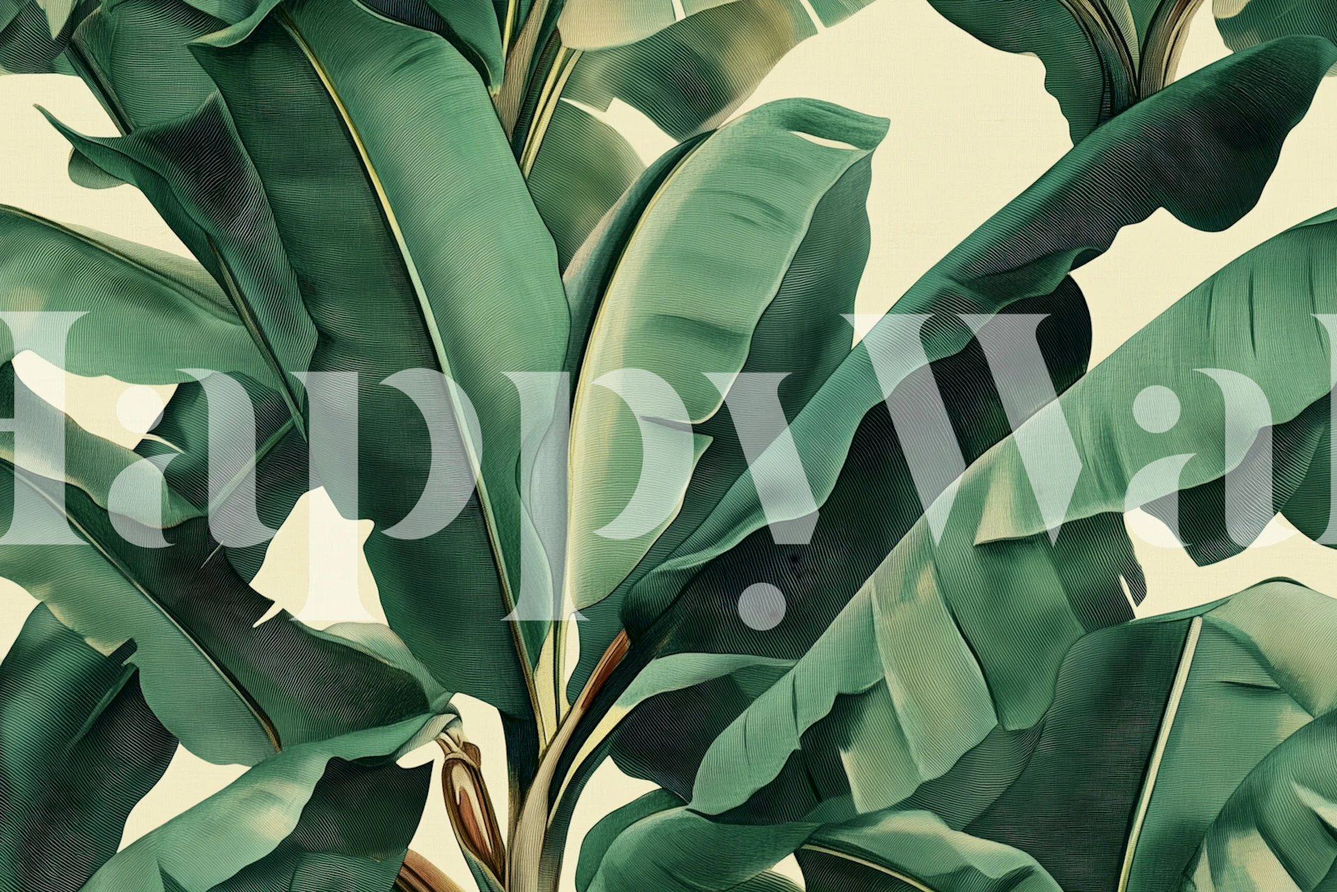 Design de papel de parede Banana Leaf Serenity em um quarto