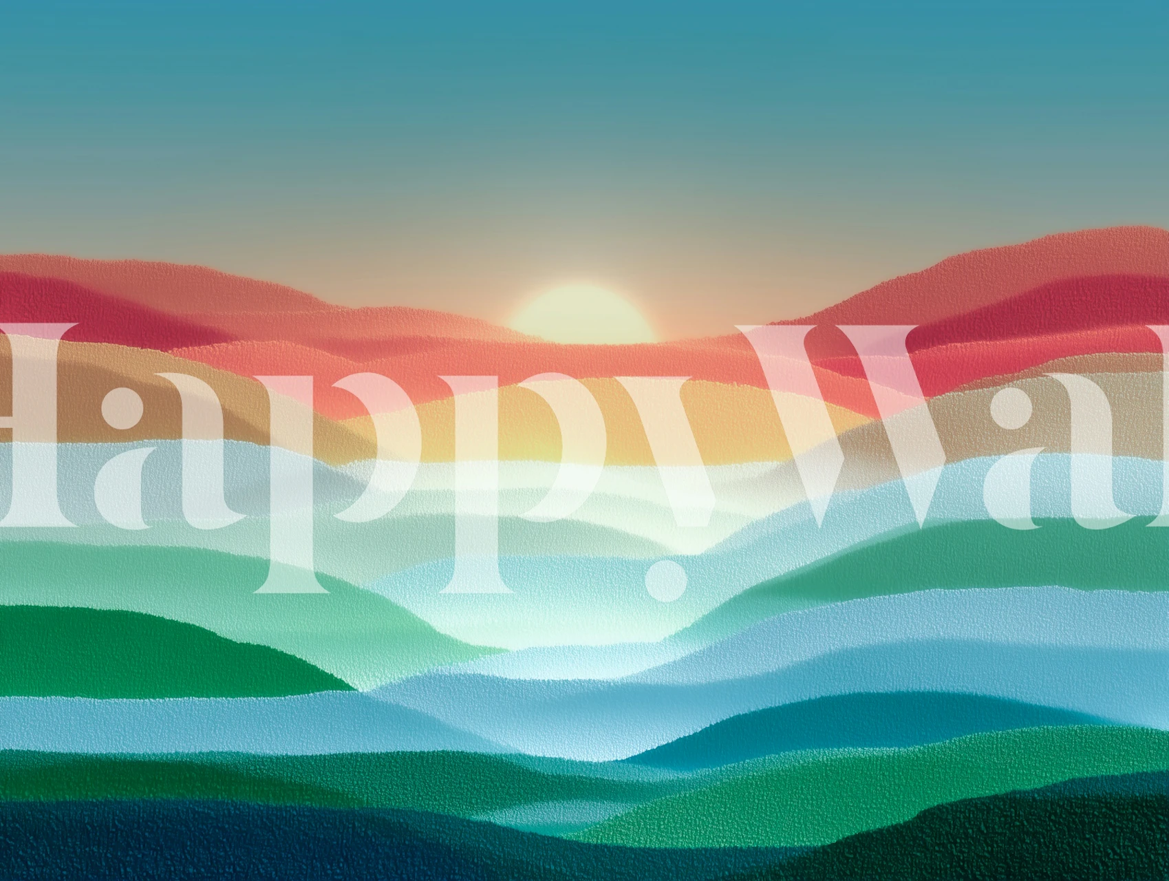 Dreamy sunrise landscape wallpaper in a room