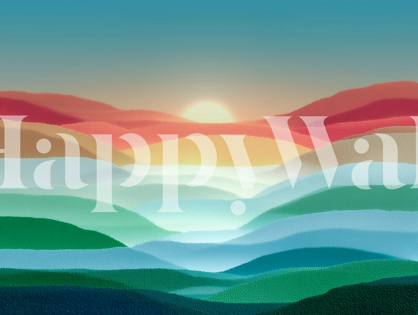 Dreamy sunrise landscape wallpaper in a room