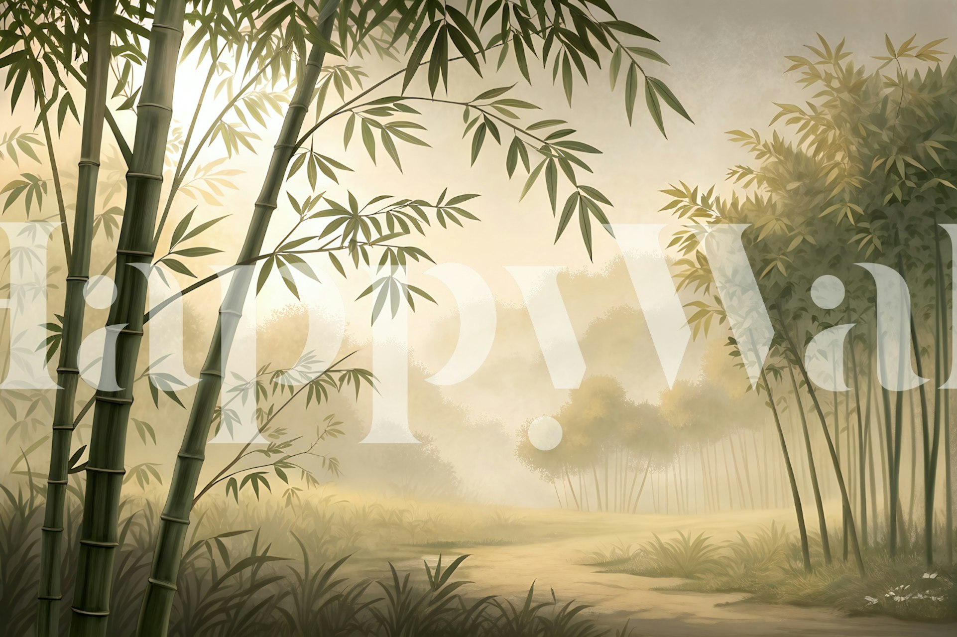 Misty Bamboo Forest wallpaper in a room
