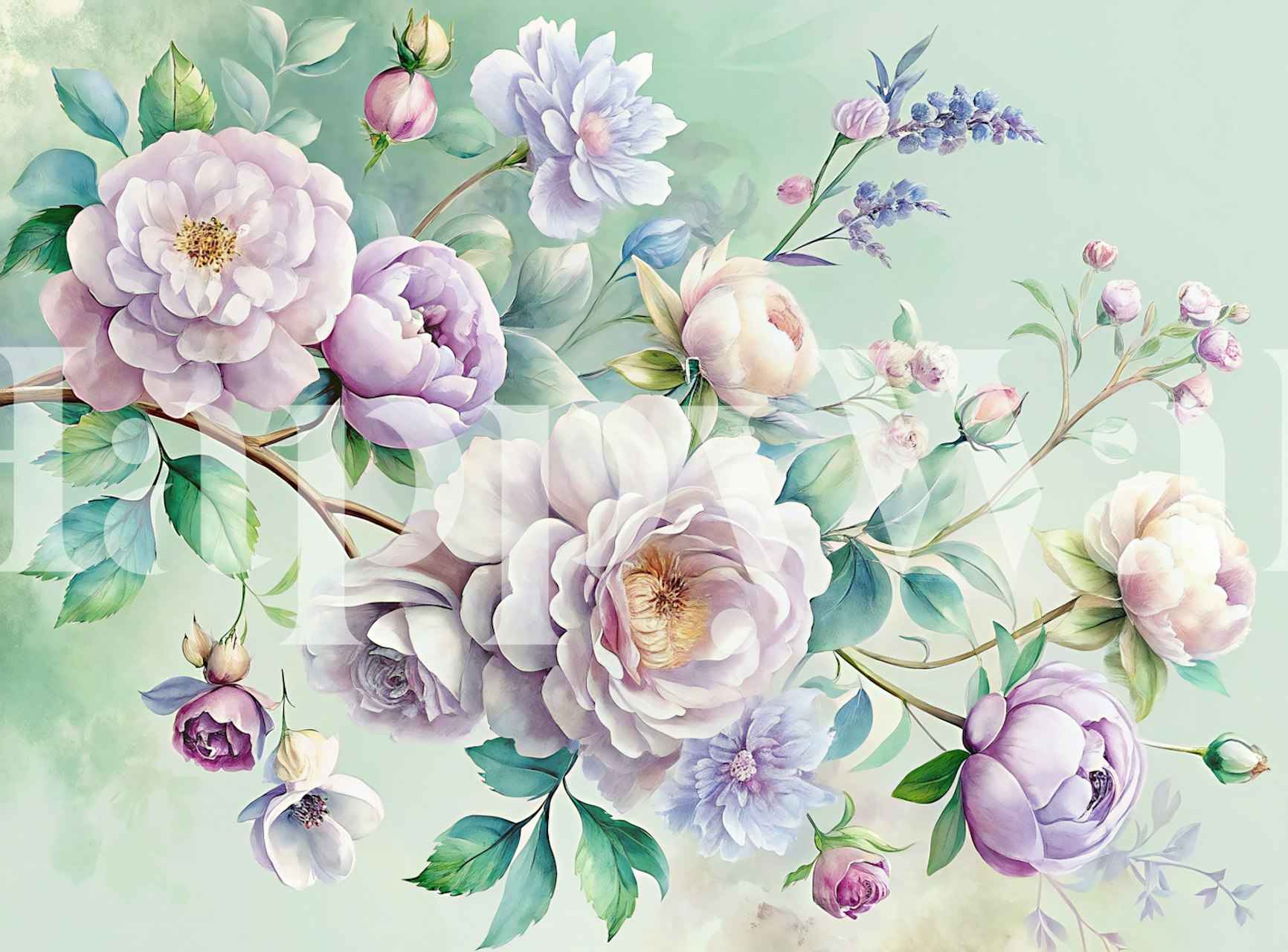 Blossoming Pastel Garden wallpaper in a room