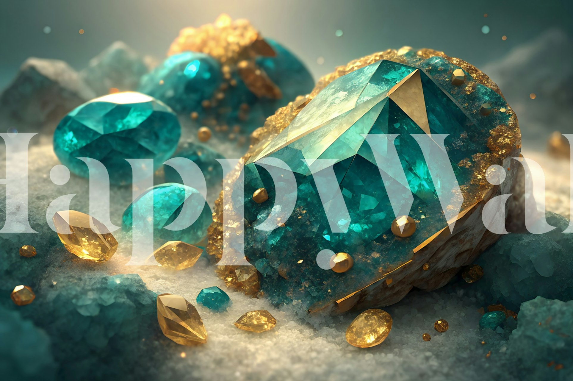 Aqua gemstone wallpaper in a stylish room