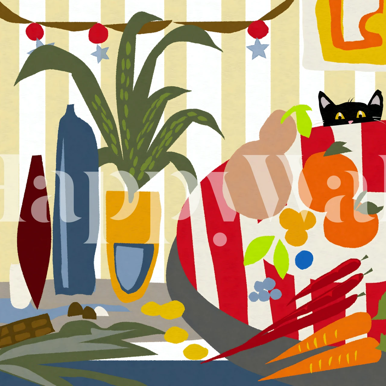 Playful cat wallpaper in kitchen setting