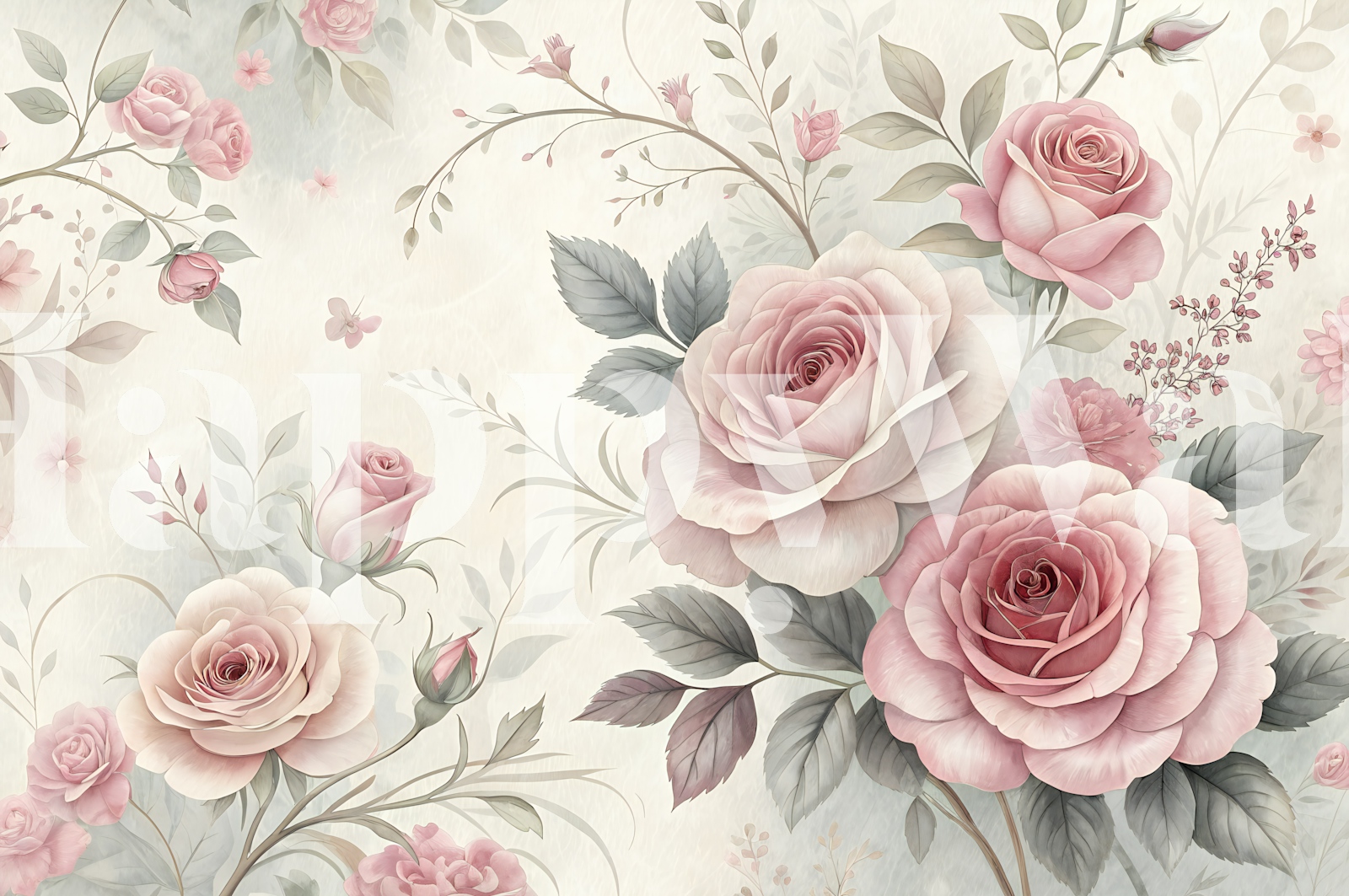 Blush Pink Roses Vintage Wallpaper | happywall.com