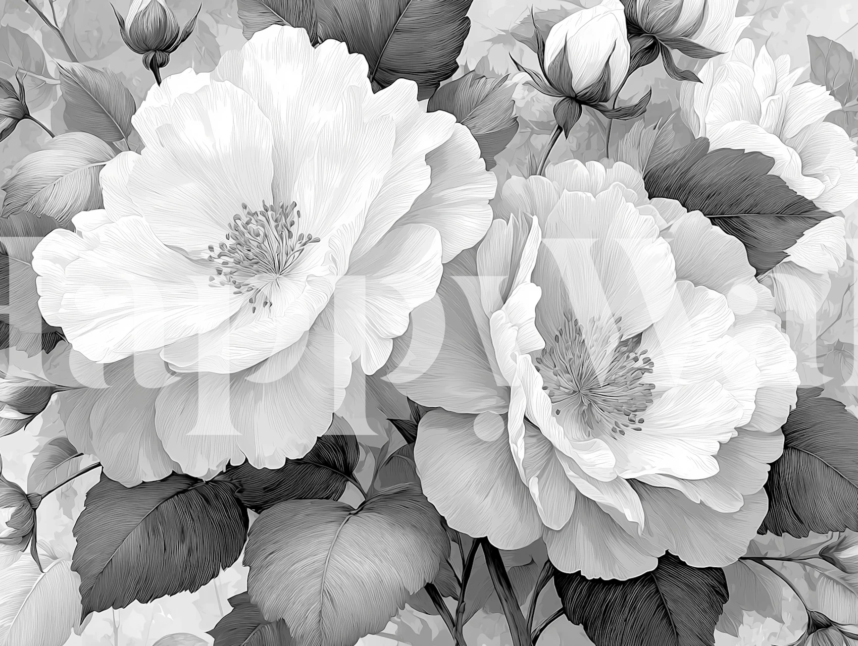 Monochrome Peony Bloom Tapete in einem Raum
