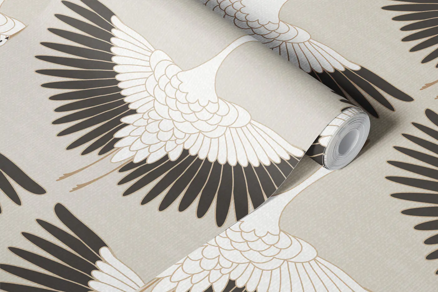 Elegant Crane Wings Taupe wallpaper roll