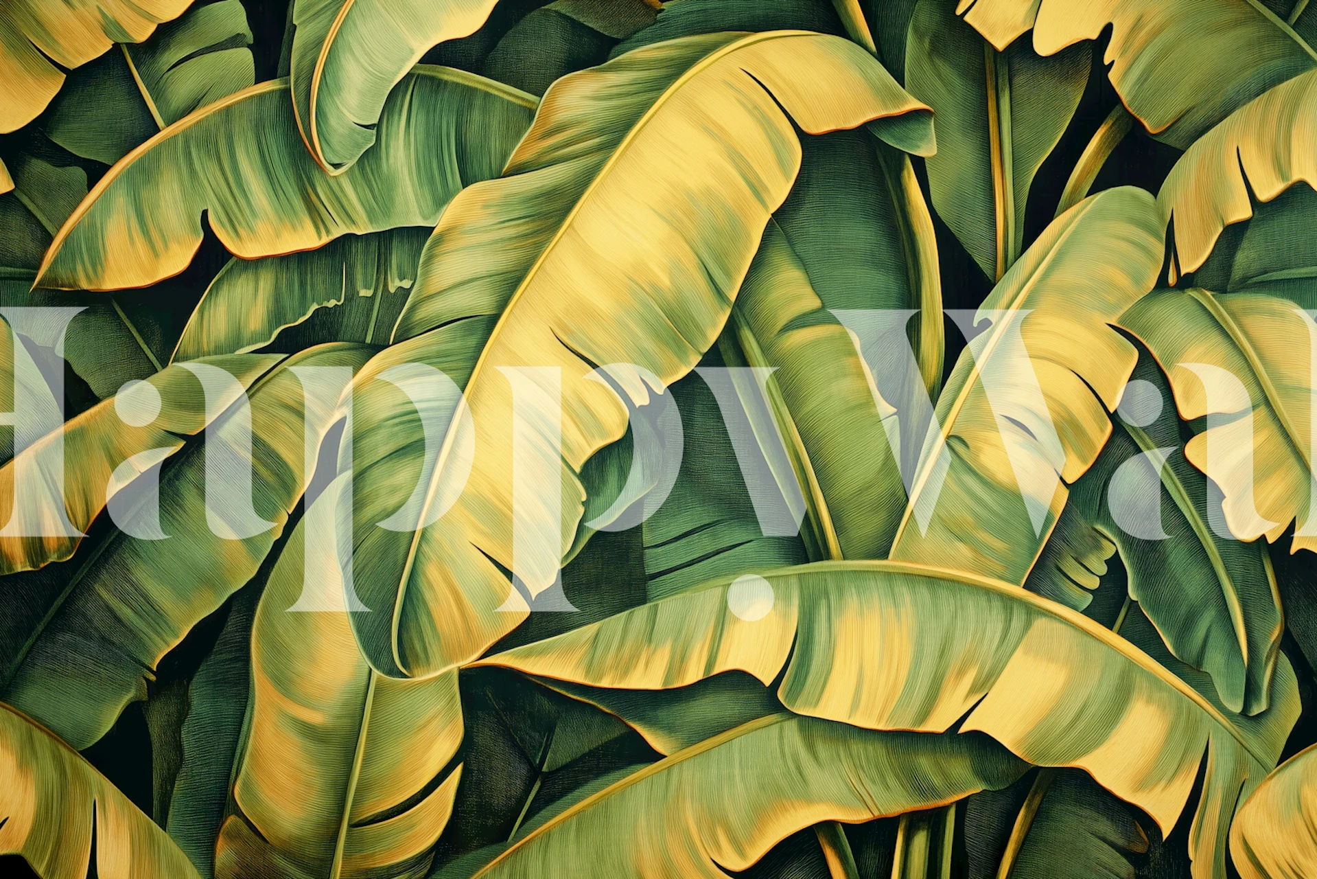 Golden banana leaf wallpaper in a room