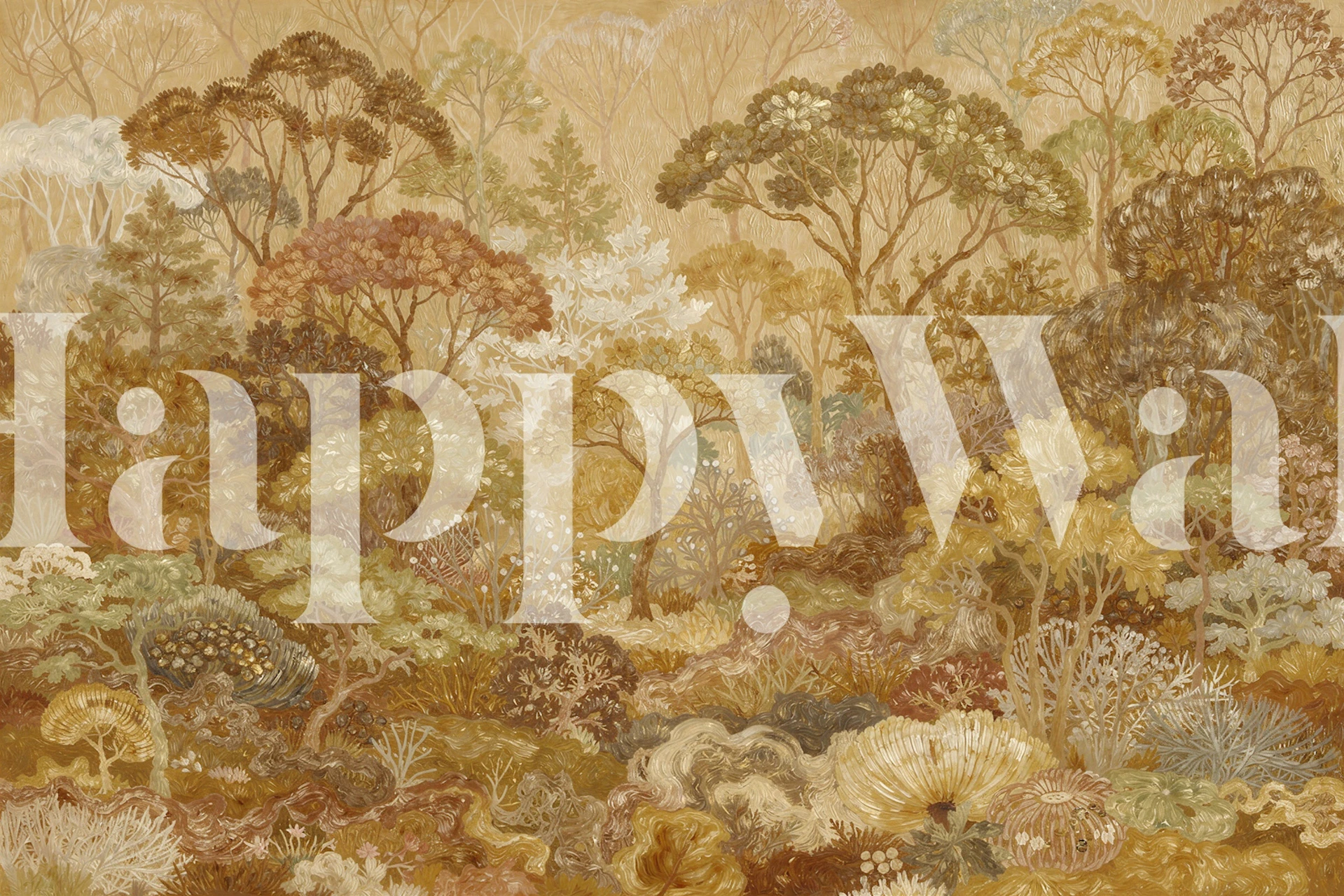 Moody forest botanicals wallpaper displayed in a room