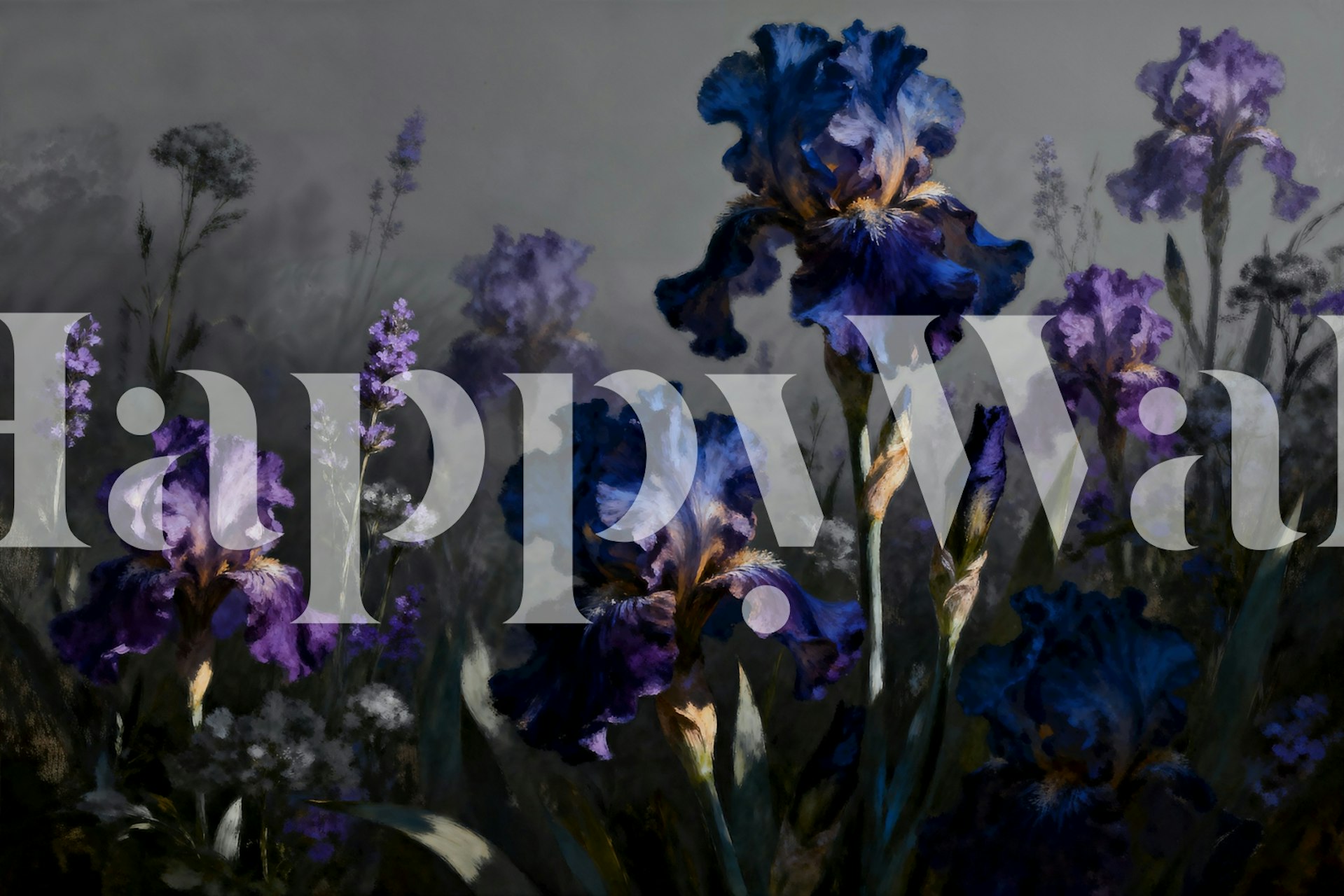 Midnight Iris Garden behang in een kamer