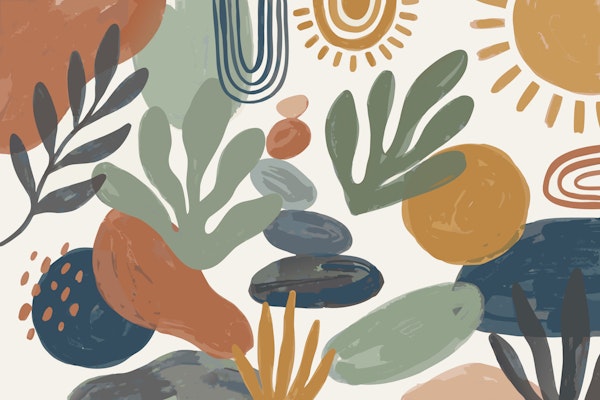 Boho Abstract Leaves and Suns