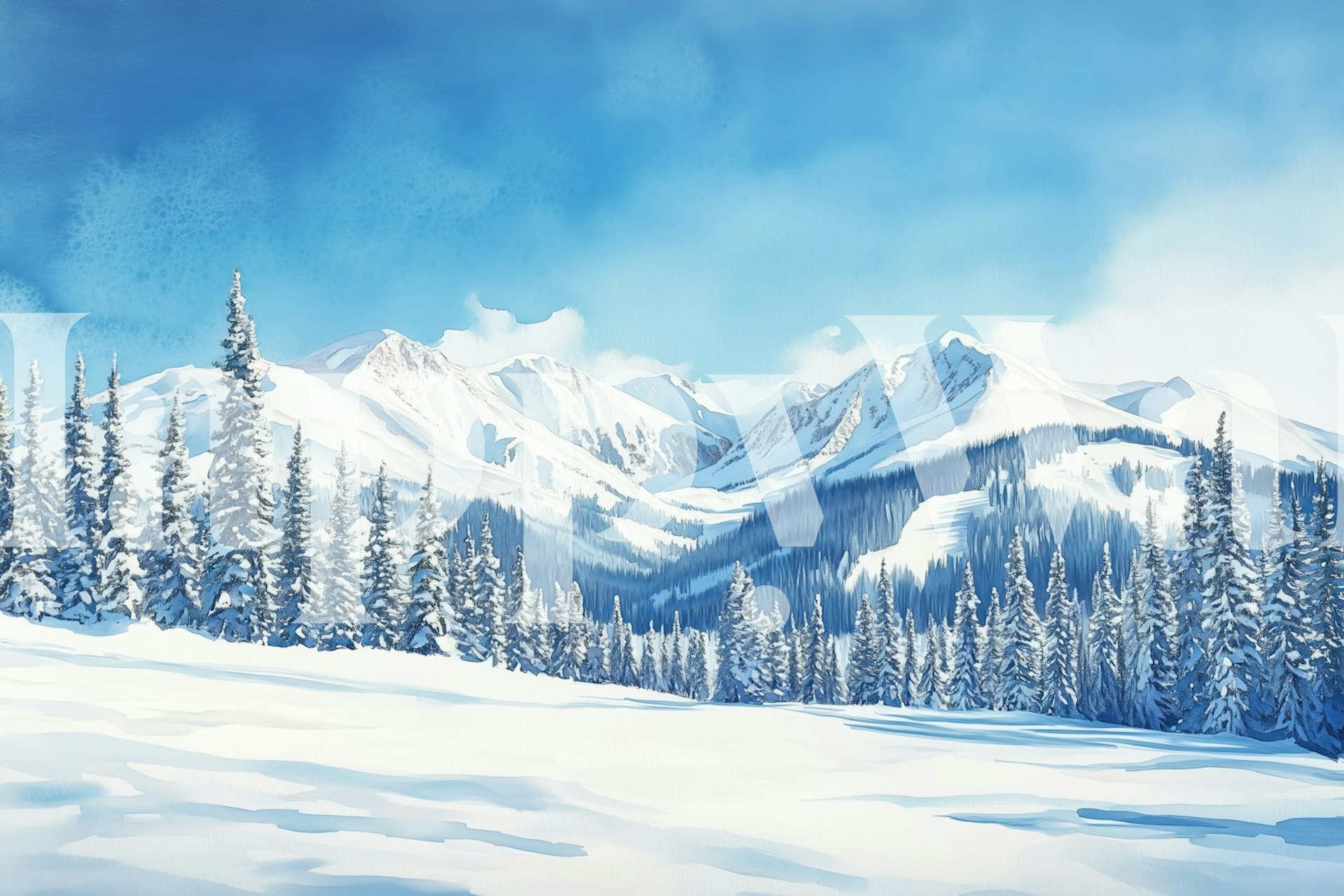 Winter Mountain Range Sky wallpaper in a room