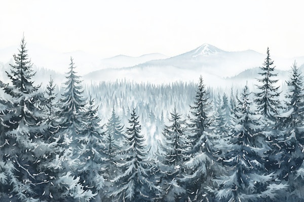 Misty Winter Pine Forest