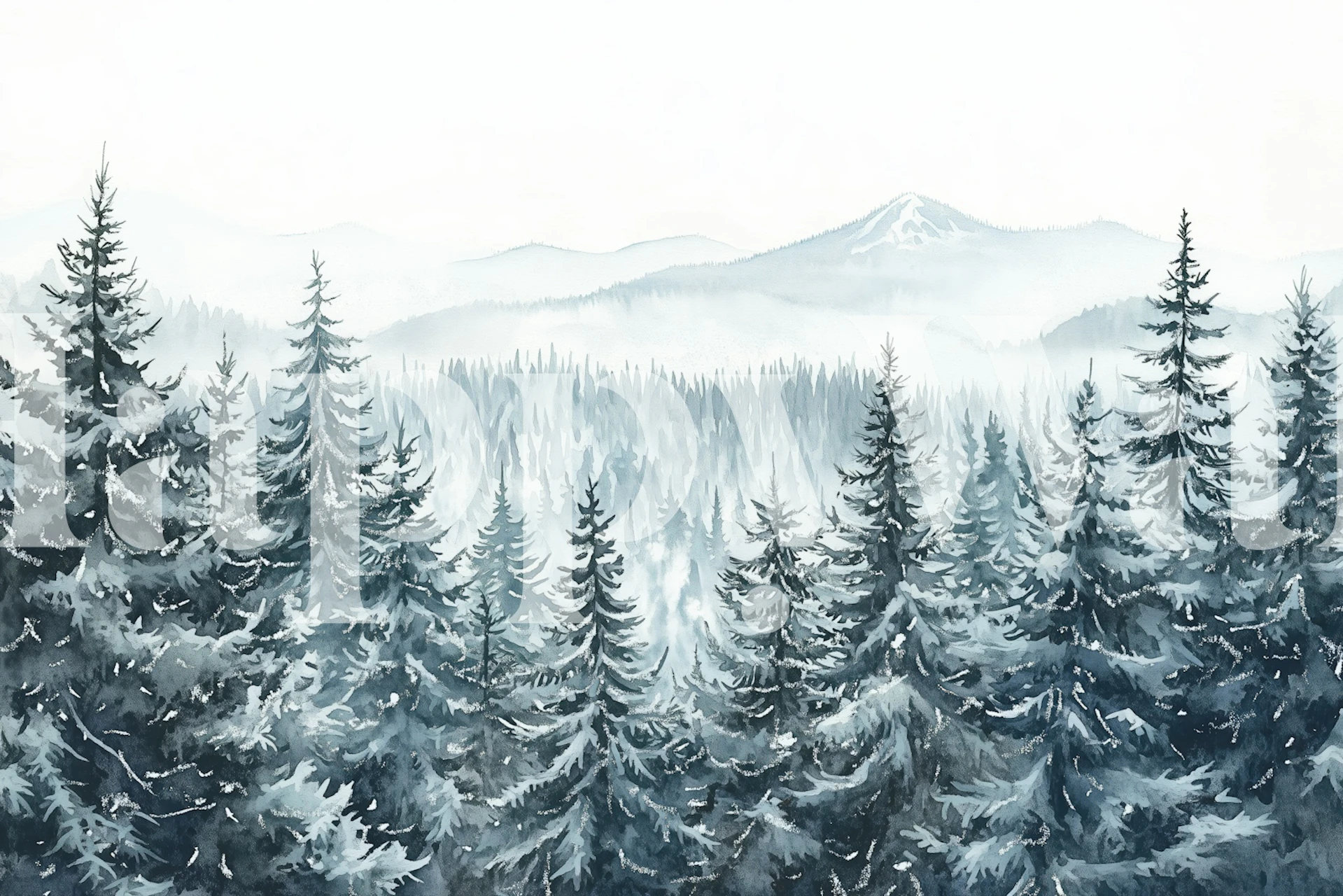 Papier peint Misty Winter Pine Forest dans une pièce