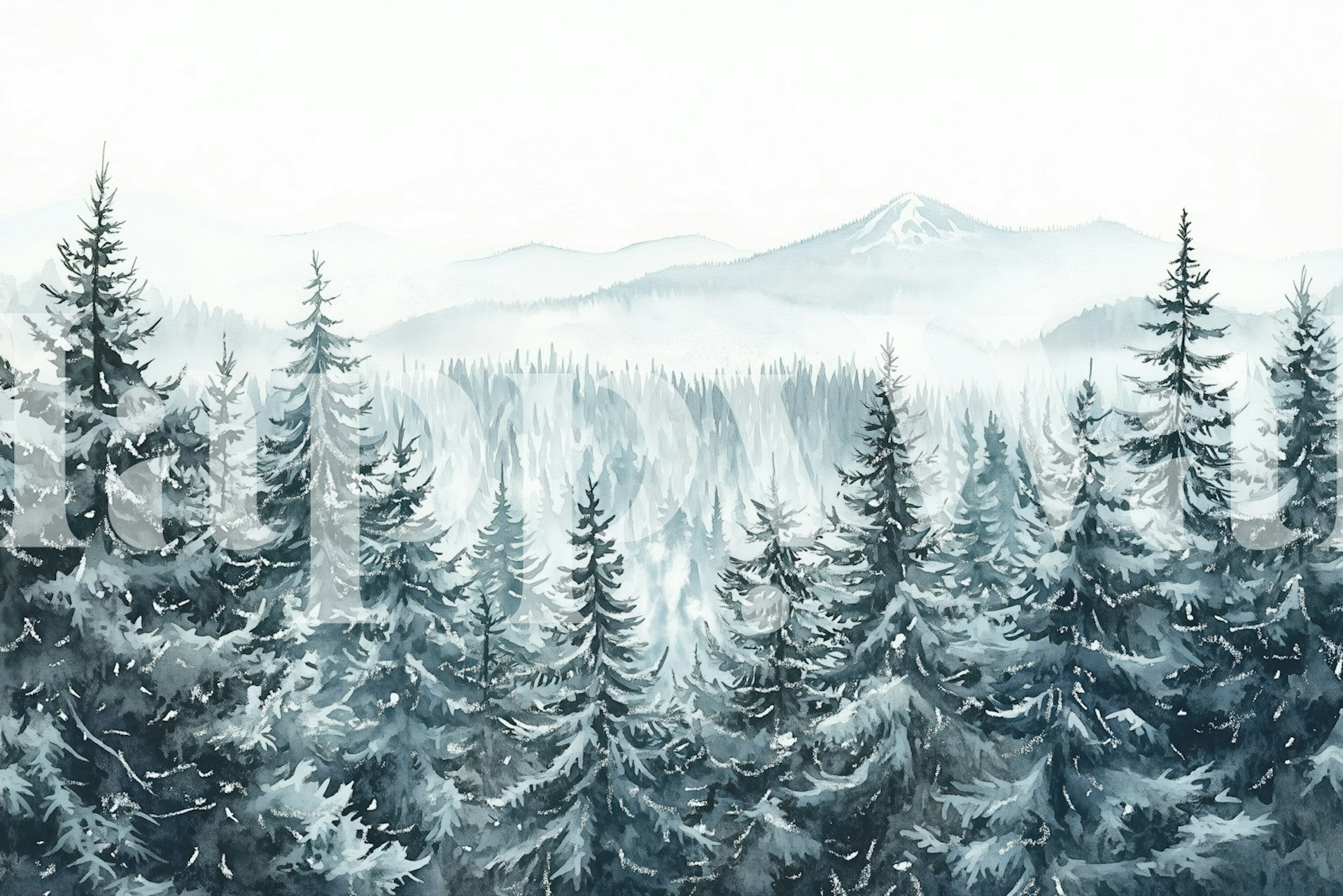 Misty Winter Pine Forest tapet i et rom