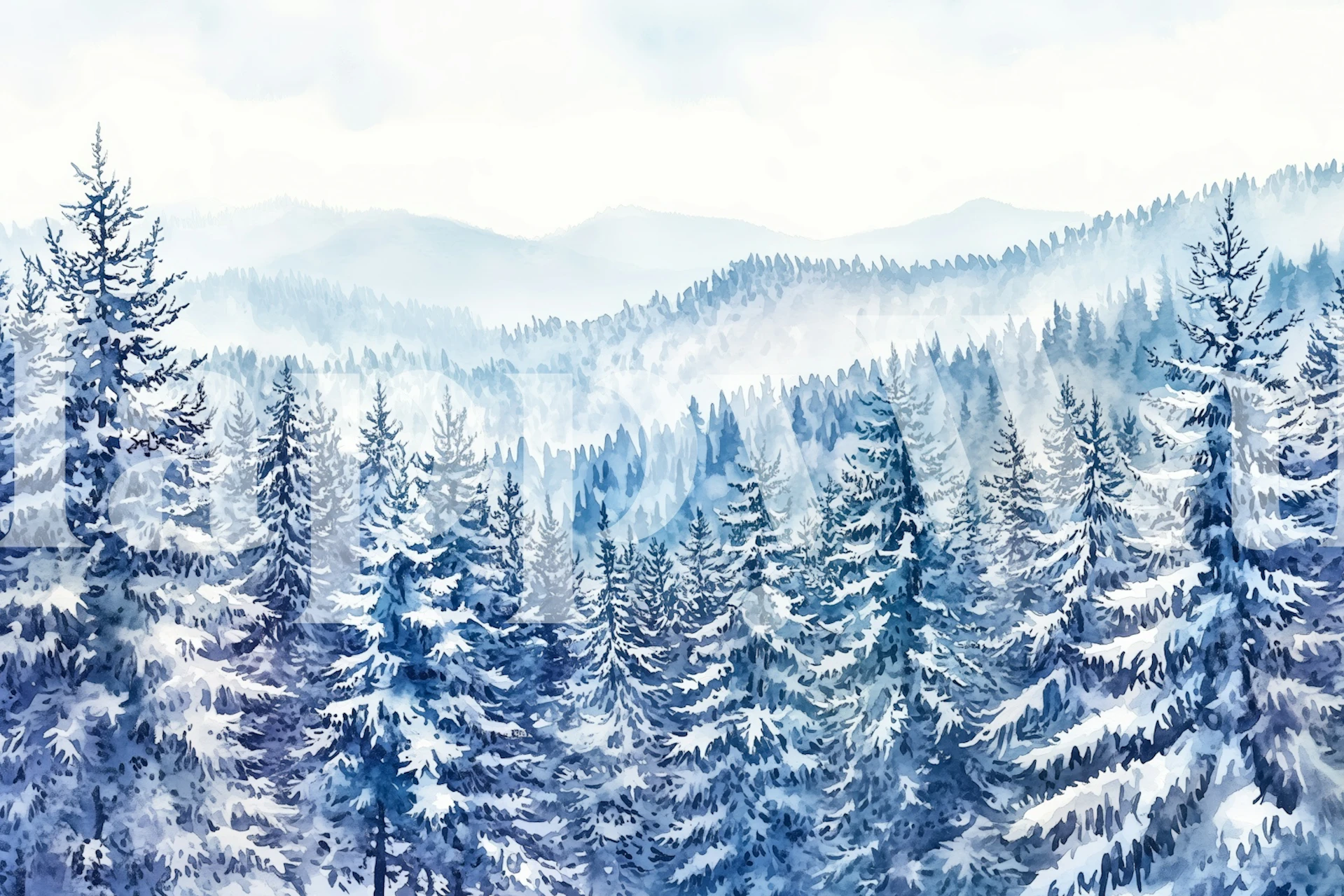 Snowy Blue Mountain Pines behangdesign