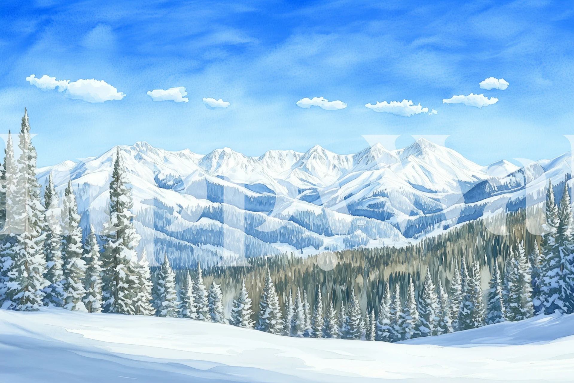 Winter Alpine Peaks wallpaper in a room