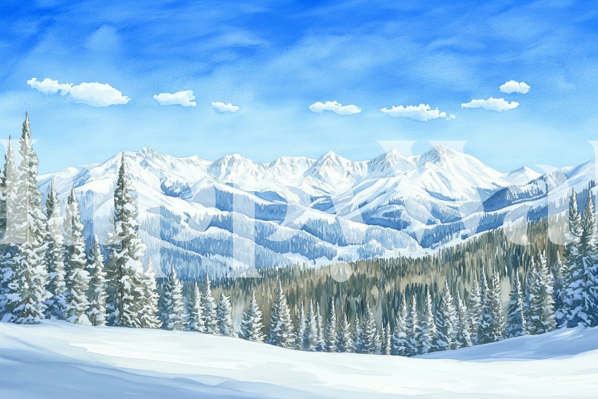 Winter Alpine Peaks wallpaper in a room