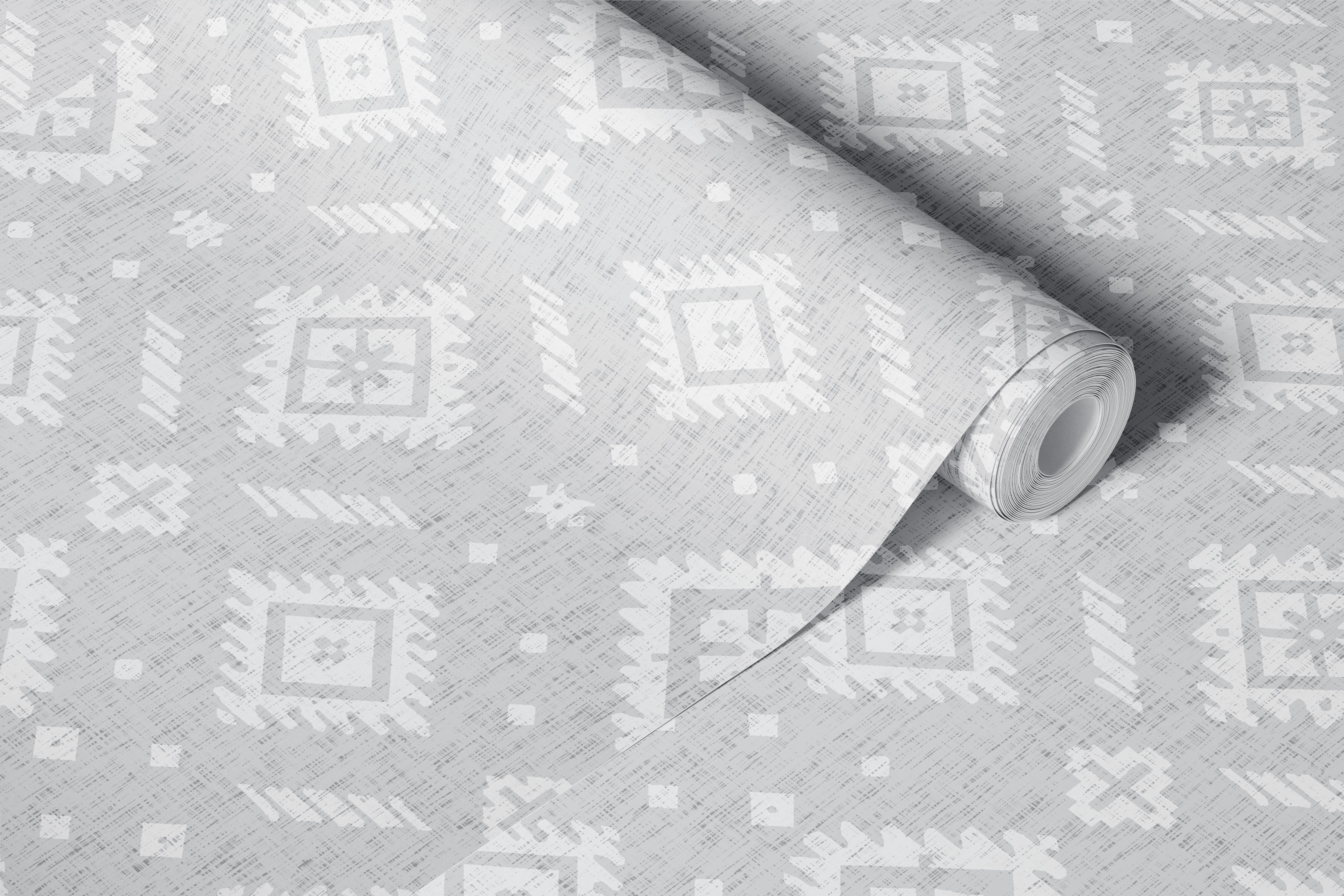 Papel de parede Soft Grey Aztec Diamonds em um quarto