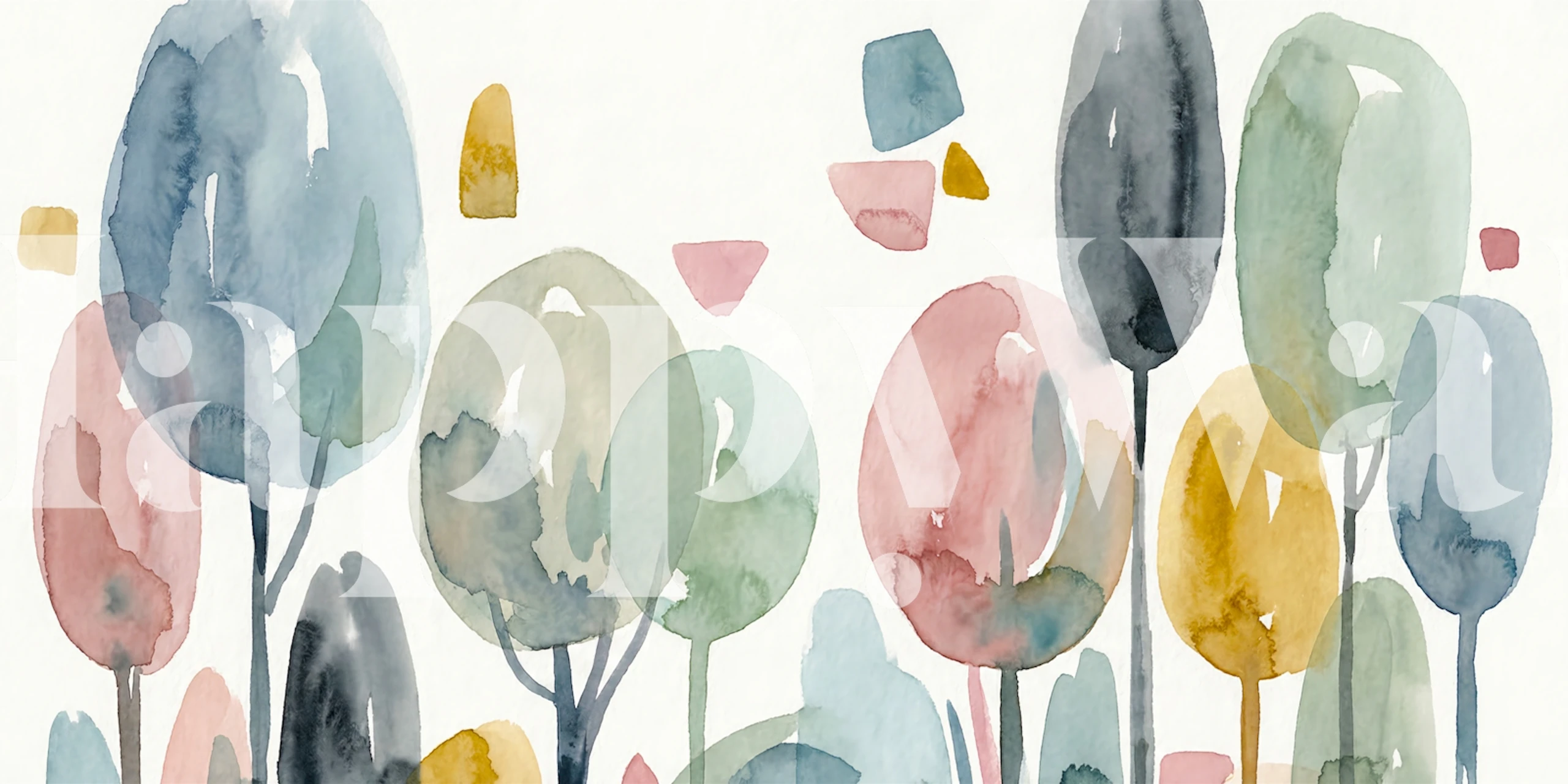 Watercolor forest wallpaper in a room